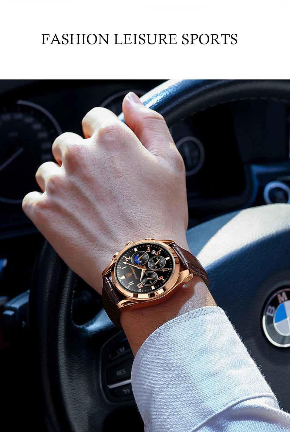 Rose Gold Chronograph Watch – Full Calendar with Arabic Dial & Bracelet