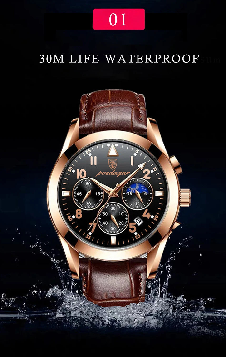 Rose Gold Chronograph Watch – Full Calendar with Arabic Dial & Bracelet