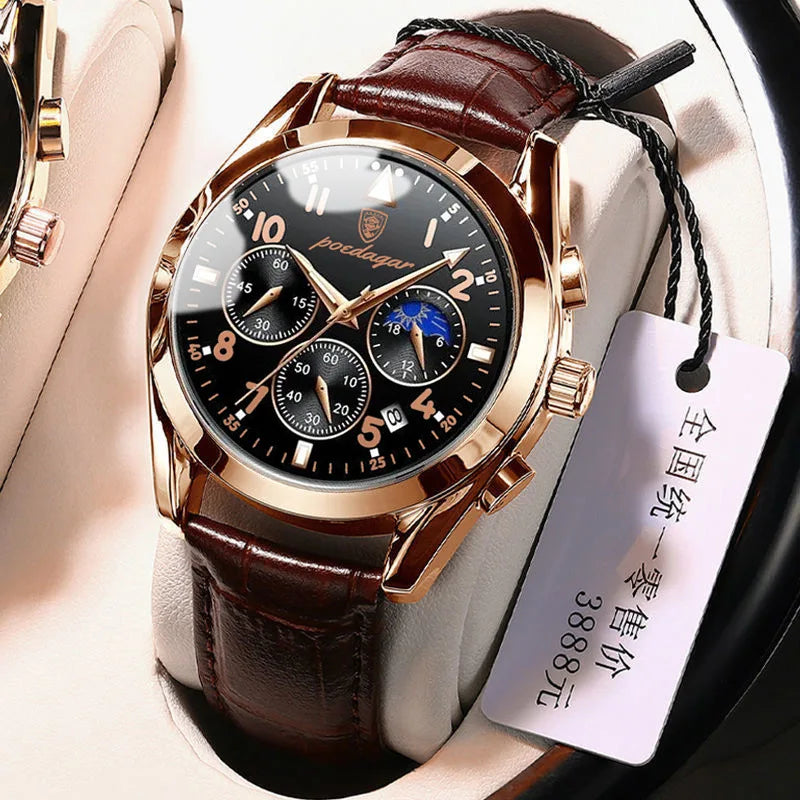 Rose Gold Chronograph Watch – Full Calendar with Arabic Dial & Bracelet
