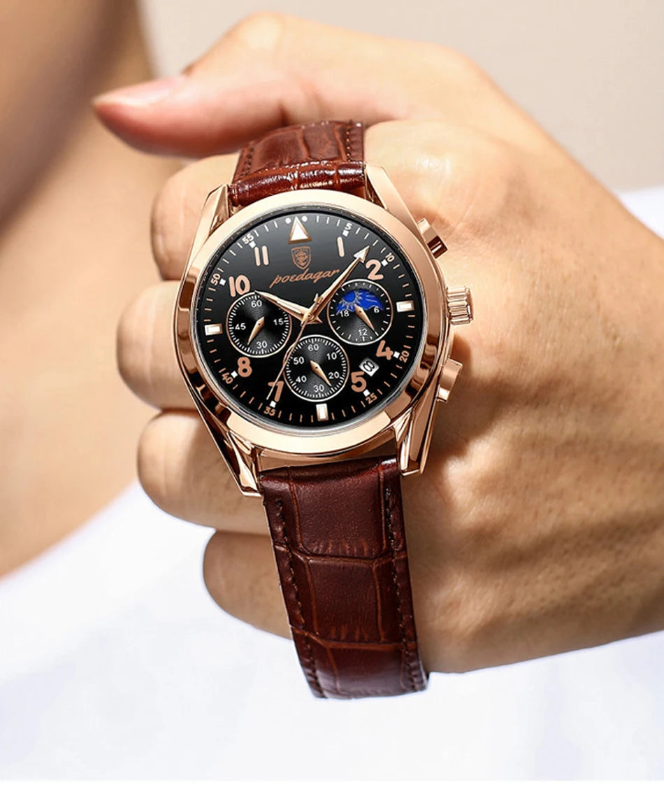 Rose Gold Chronograph Watch – Full Calendar with Arabic Dial & Bracelet