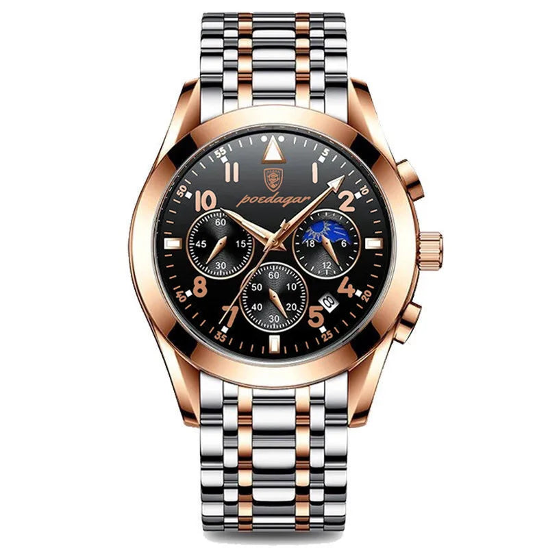 Rose Gold Chronograph Watch – Full Calendar with Arabic Dial & Bracelet
