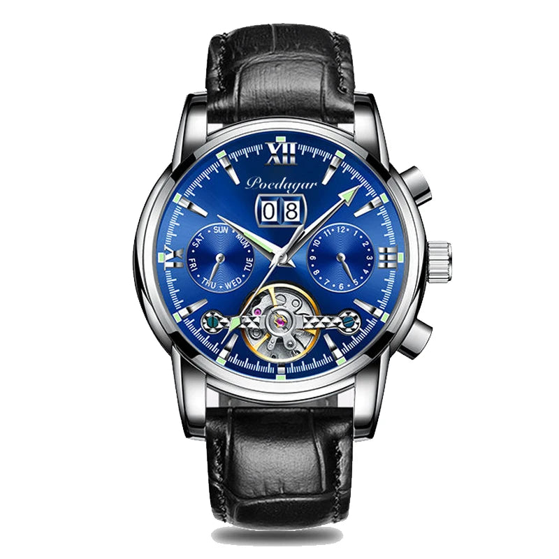Automatic Tourbillon Style Watch – Chronograph & Full Calendar with Hidden Clasp Bracelet