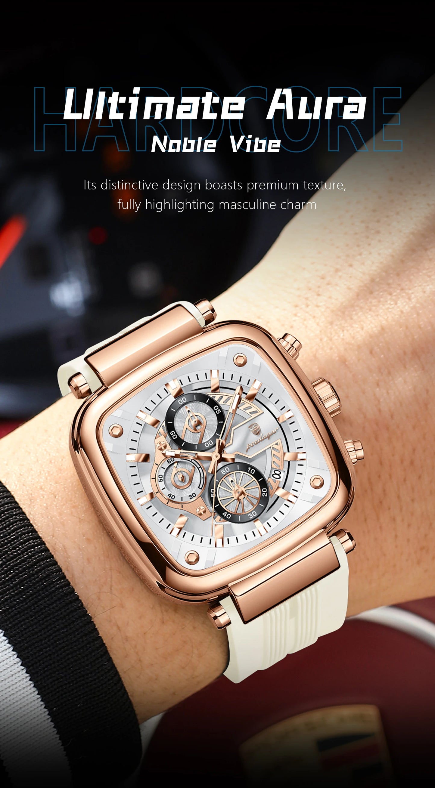 Square Chronograph Sport Watch – Luminous Dial with Silicone Strap & Date