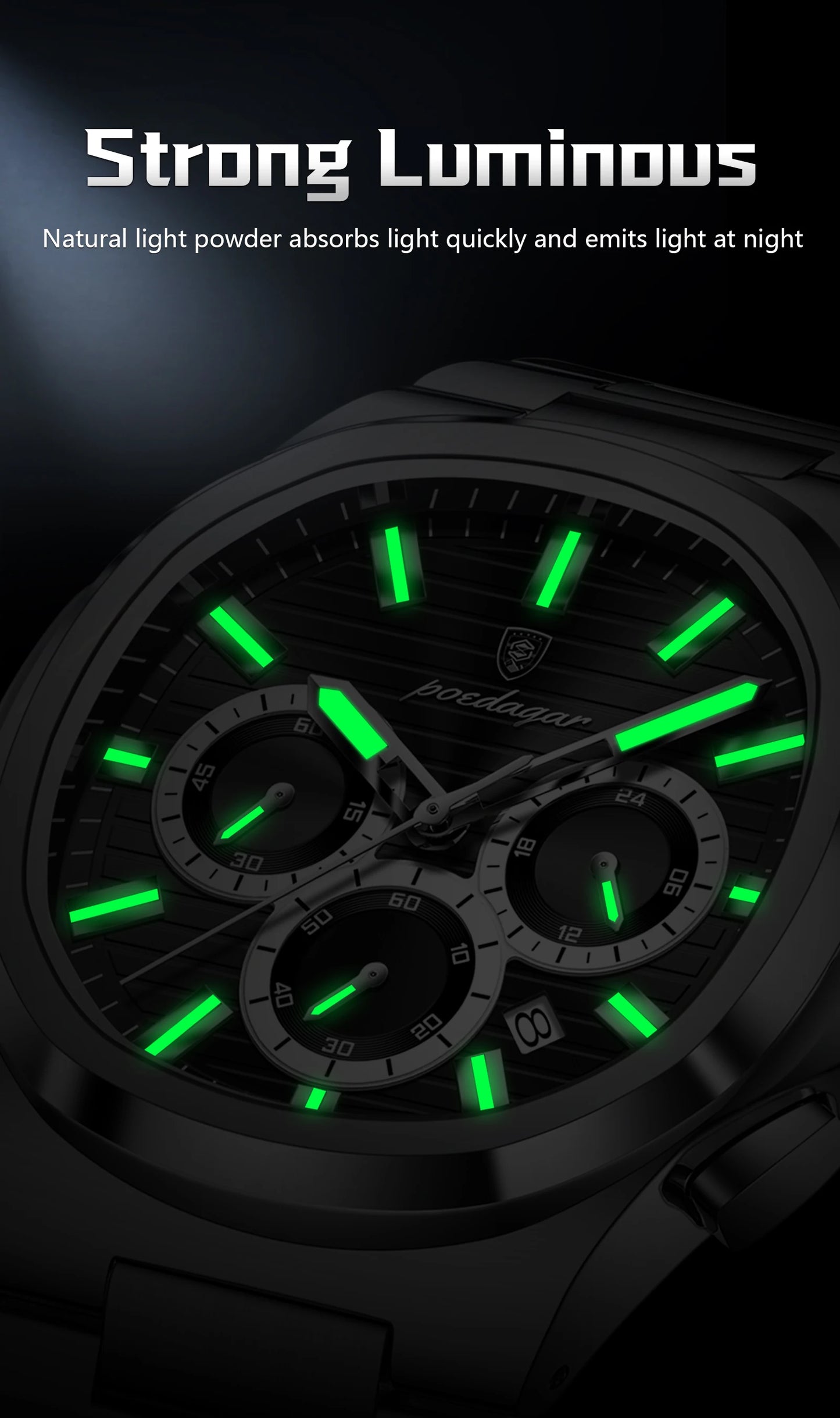 Square Chronograph Watch – Large Numberless Dial with Hidden Clasp Bracelet