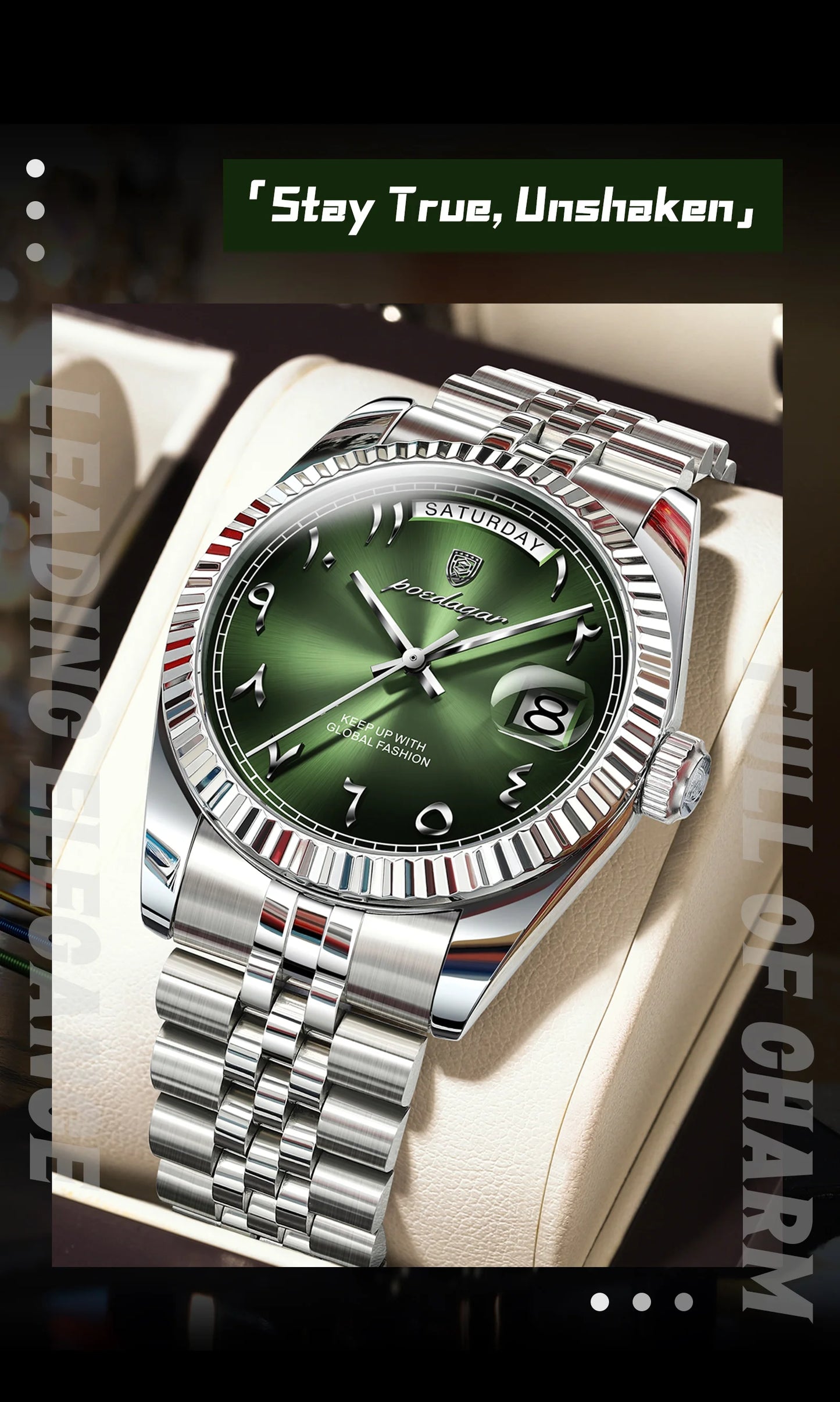Full Calendar Slim Watch – Date & Week Display with Hidden Clasp Bracelet
