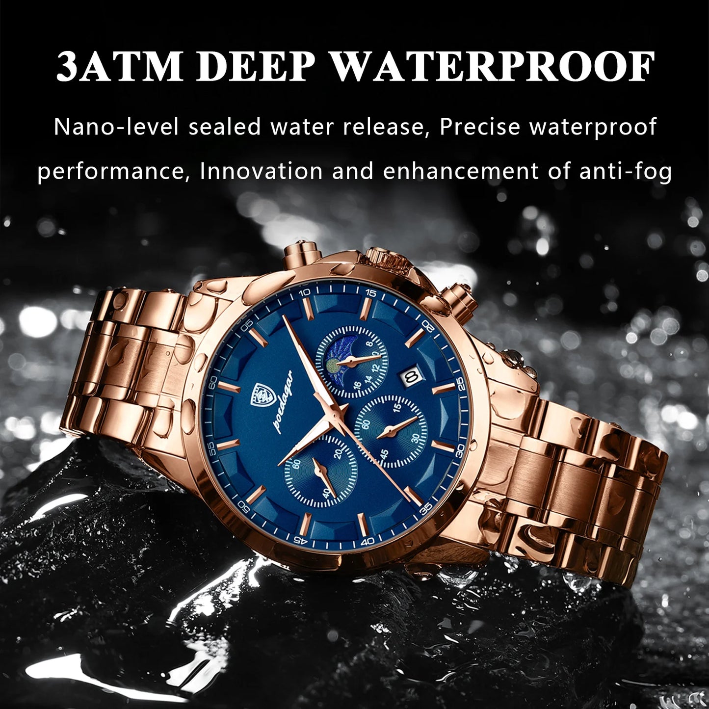 Moon Phase Full Calendar Watch – Luminous Dial with Stainless Steel Bracelet