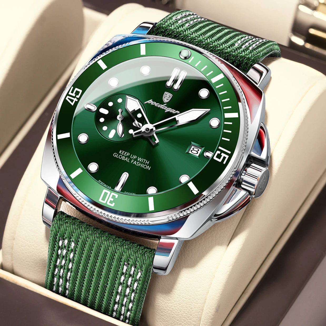 Nylon Strap Business Watch – Luminous Dial with Date & Hidden Clasp