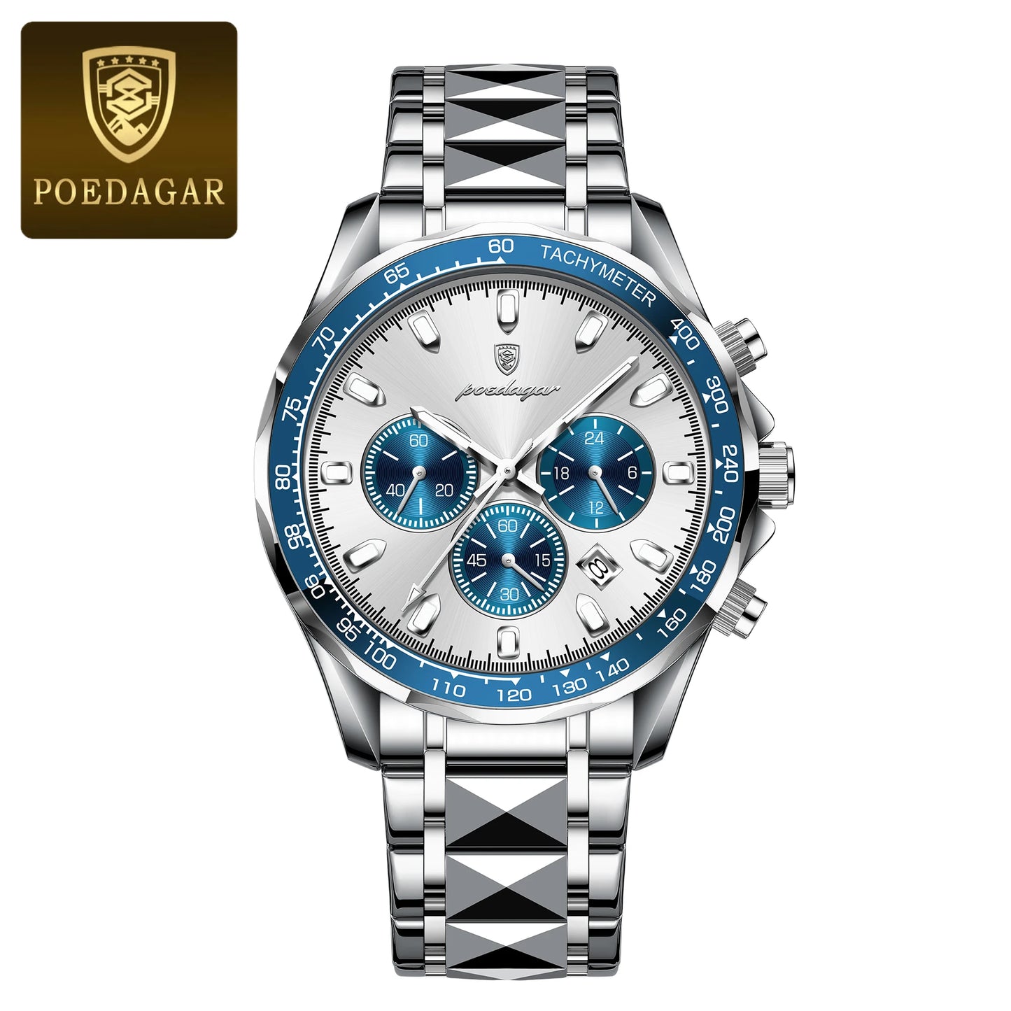 Chronograph Date Watch – Luminous Dial with Hidden Clasp Bracelet