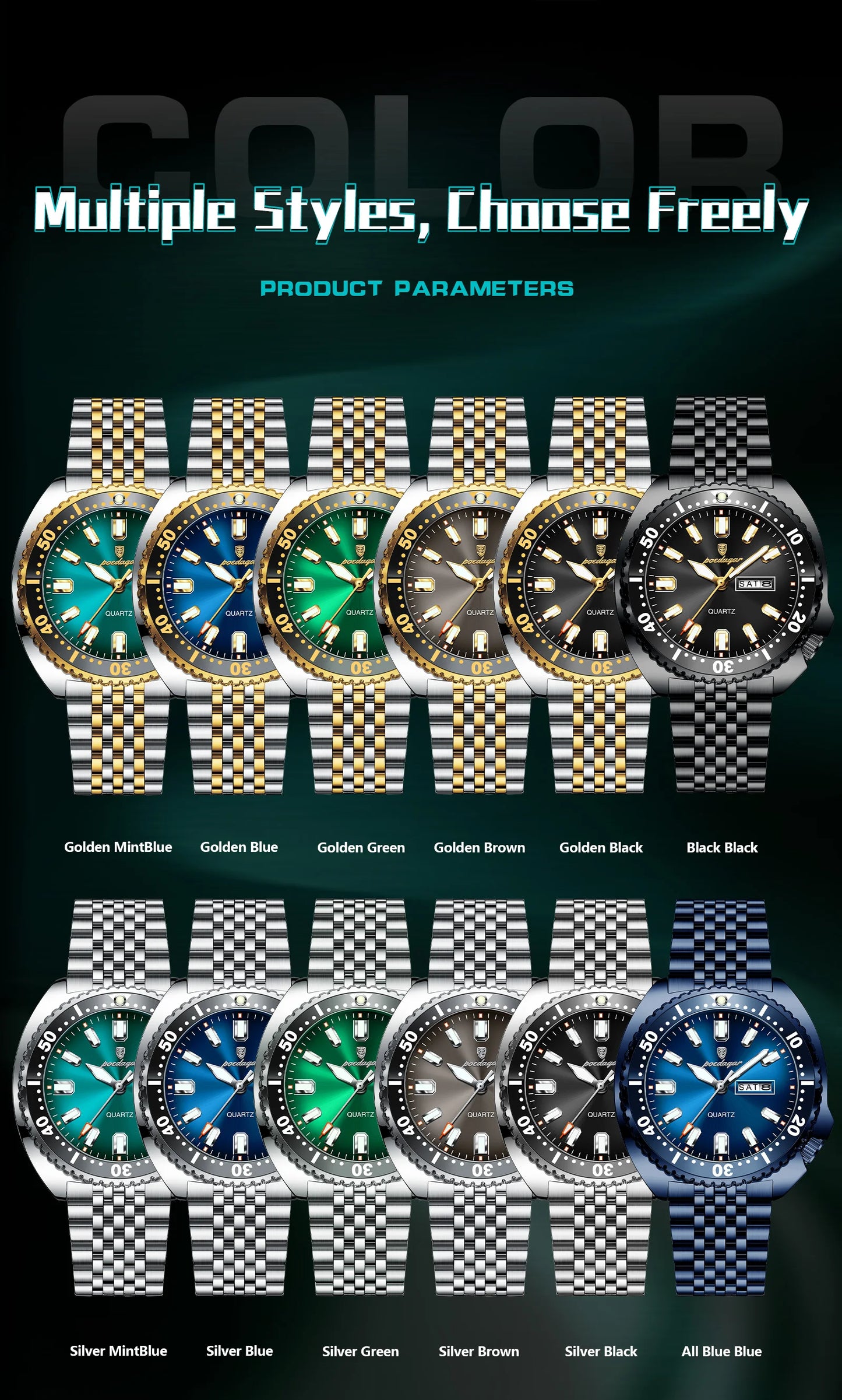 Large Full Calendar Watch – Luminous Dial with Hidden Clasp Bracelet