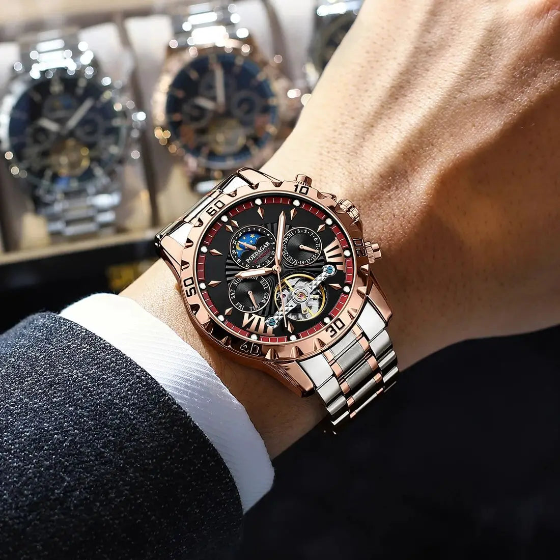 Automatic Skeleton Watch – Tourbillon Style with Full Calendar & Sapphire Crystal