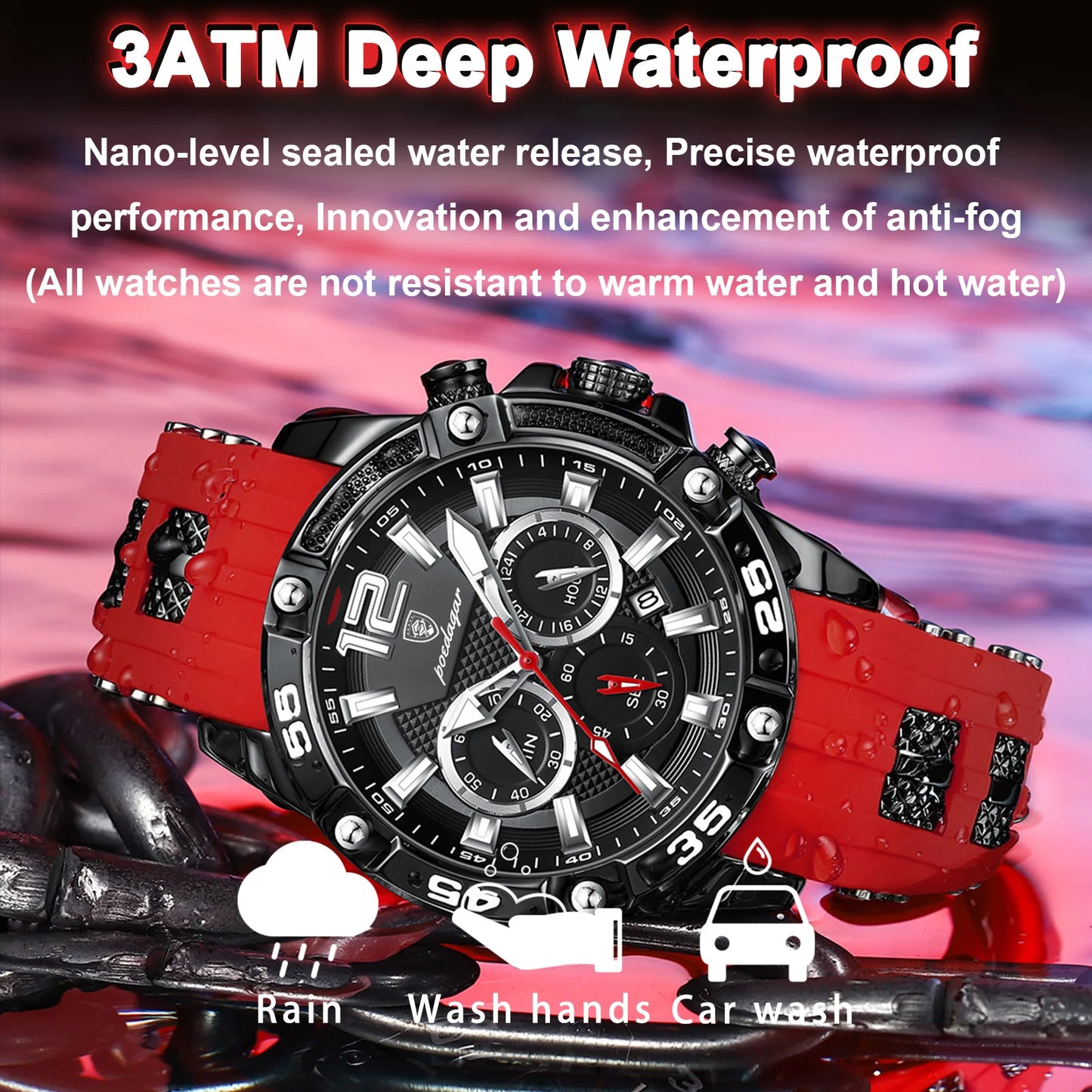 Large Chronograph Sport Watch – Luminous Dial with Silicone Strap & Date