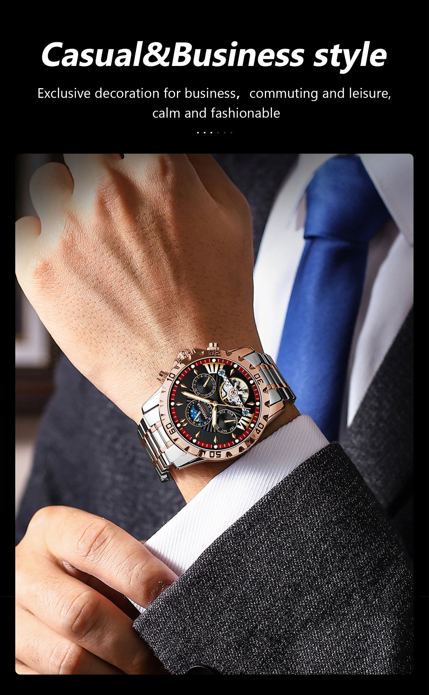Automatic Skeleton Watch – Tourbillon Style with Full Calendar & Sapphire Crystal
