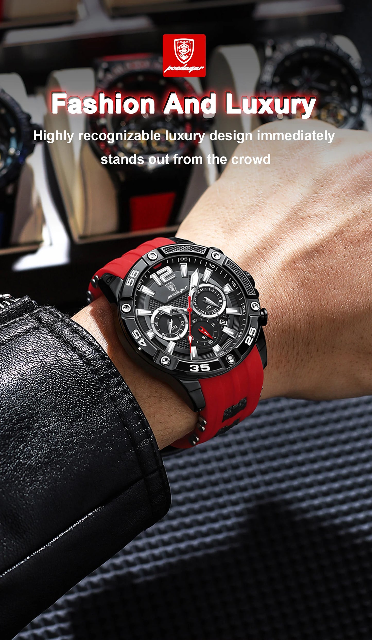 Large Chronograph Sport Watch – Luminous Dial with Silicone Strap & Date