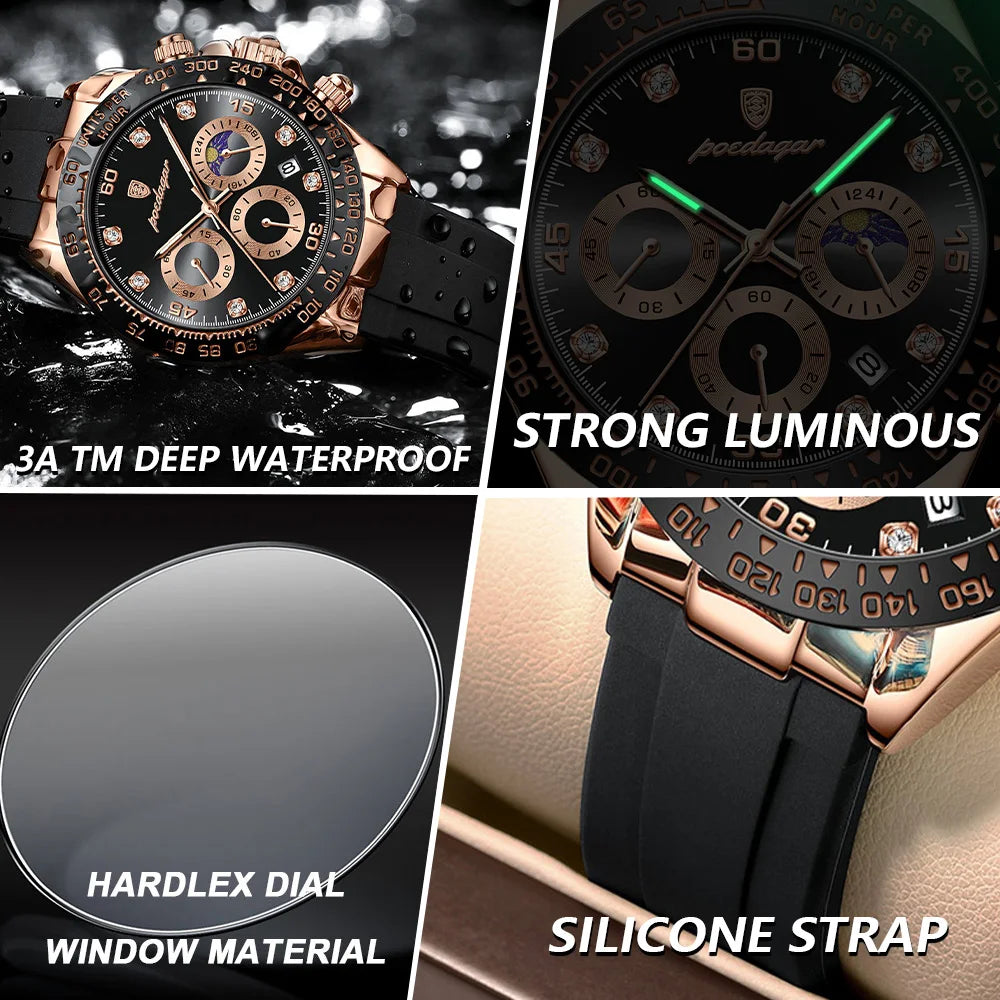 Chronograph Watch with Bamboo Strap – Luminous Dial & Date