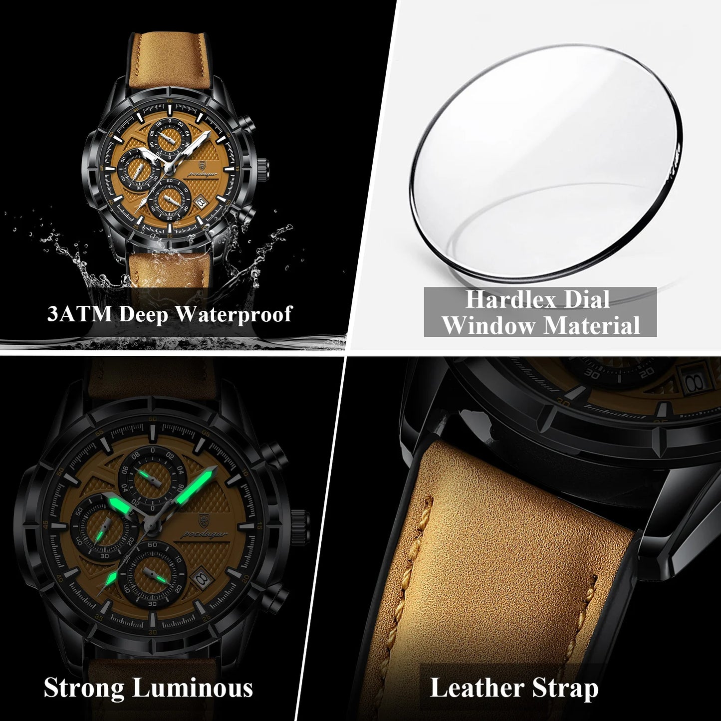 Large Chronograph Watch – Arabic Dial with Leather Strap & Date