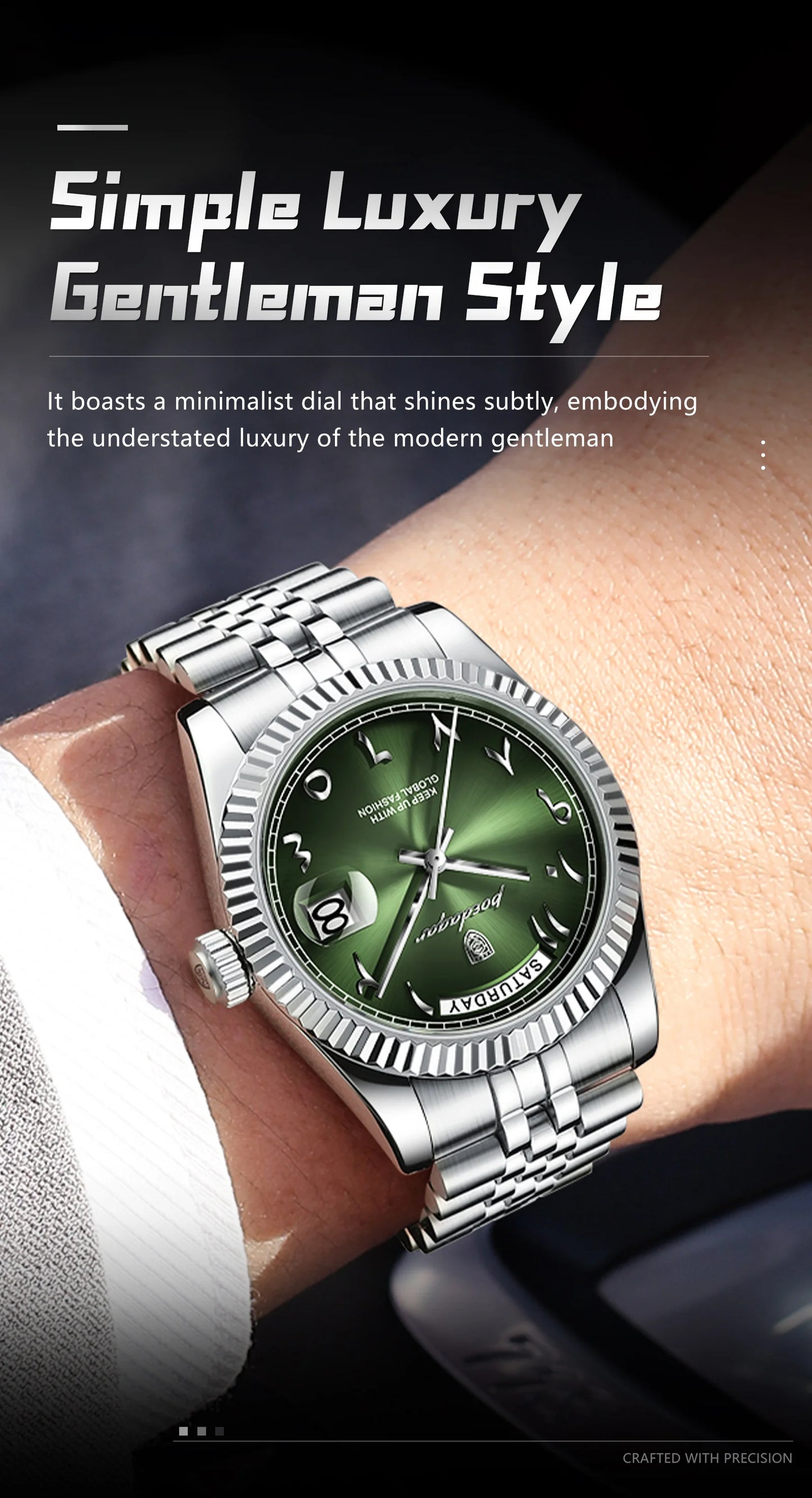 Full Calendar Slim Watch – Date & Week Display with Hidden Clasp Bracelet