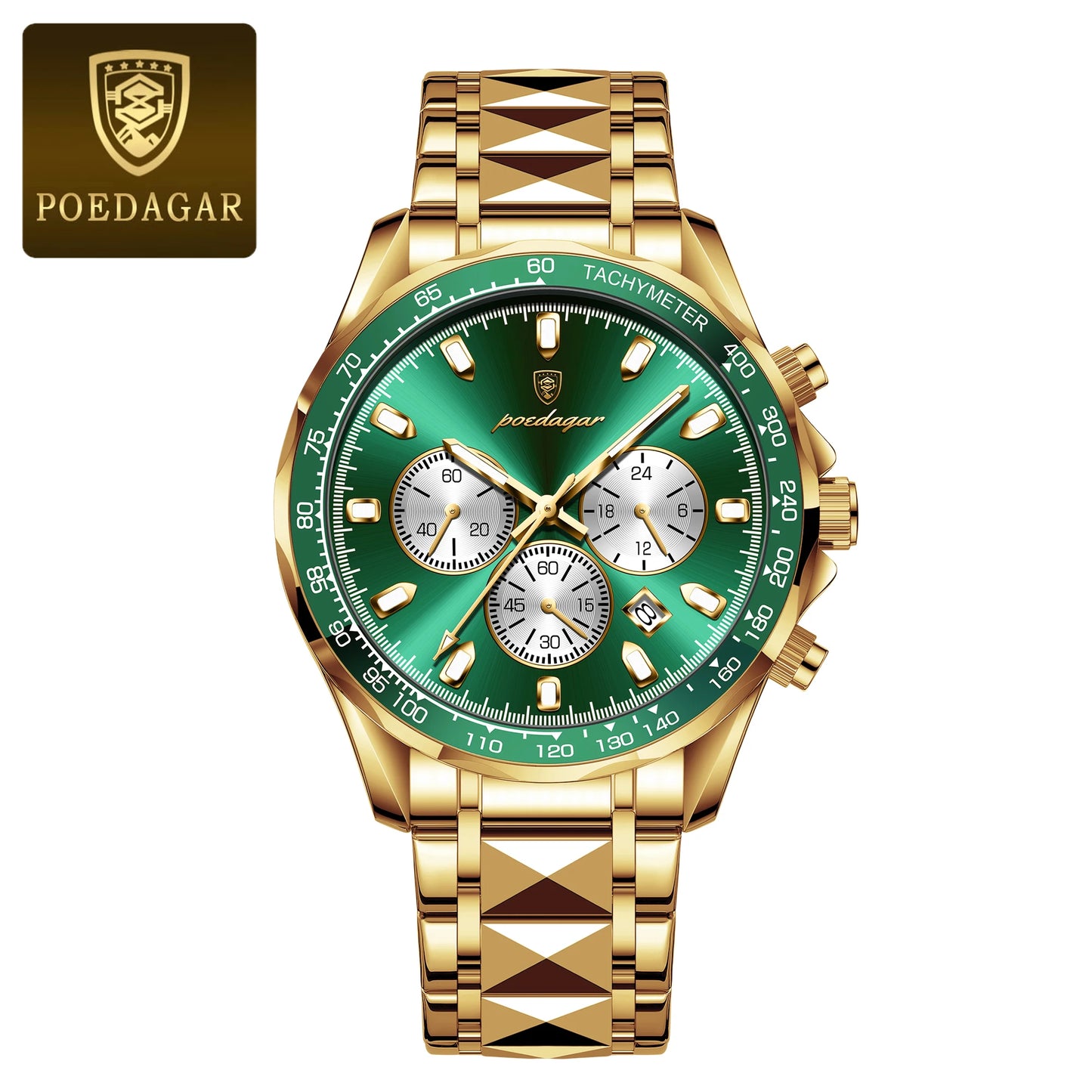 Chronograph Date Watch – Luminous Dial with Hidden Clasp Bracelet