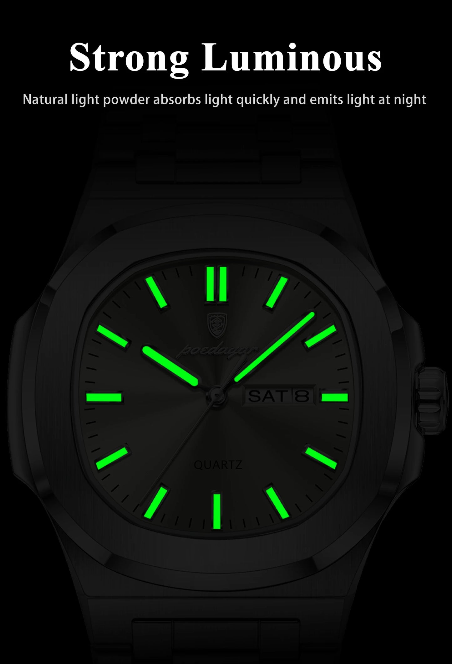 Square Full Calendar Watch – Date & Week Display with Hidden Clasp Bracelet