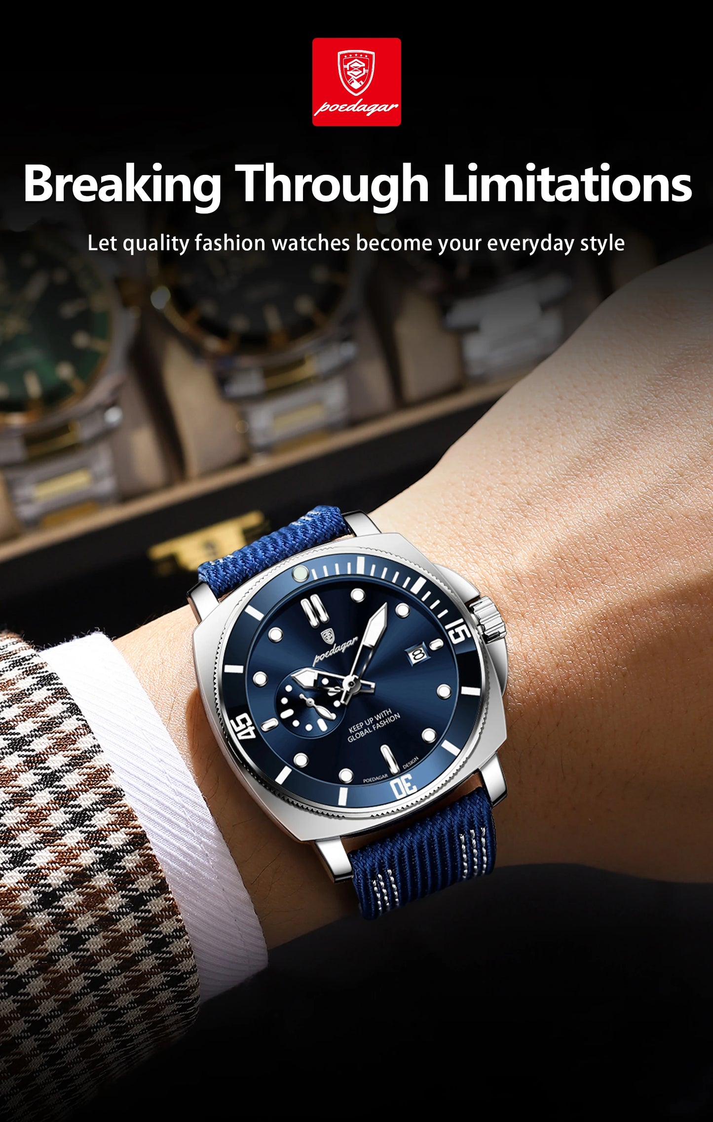 Nylon Strap Business Watch – Luminous Dial with Date & Hidden Clasp