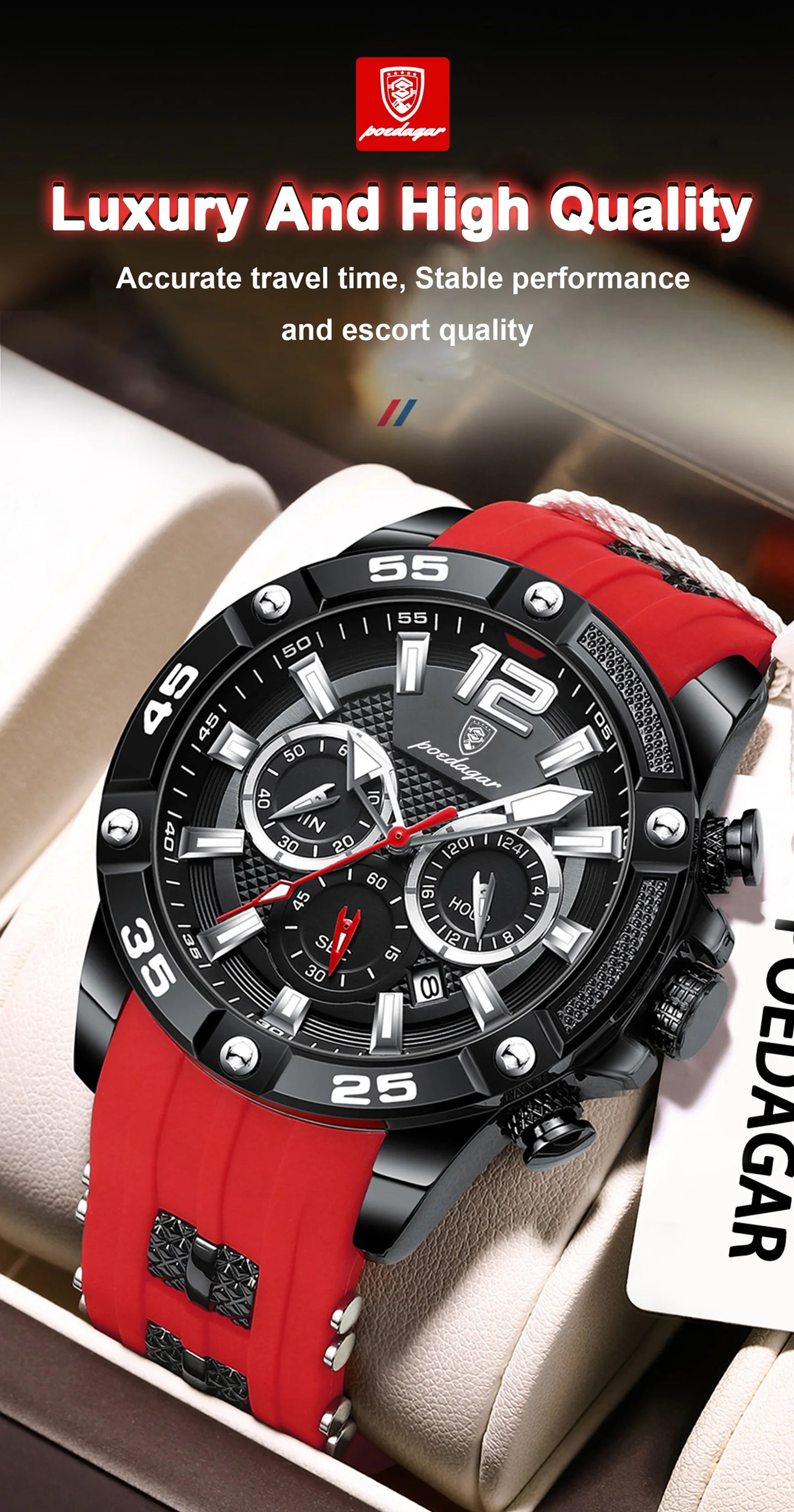 Large Chronograph Sport Watch – Luminous Dial with Silicone Strap & Date