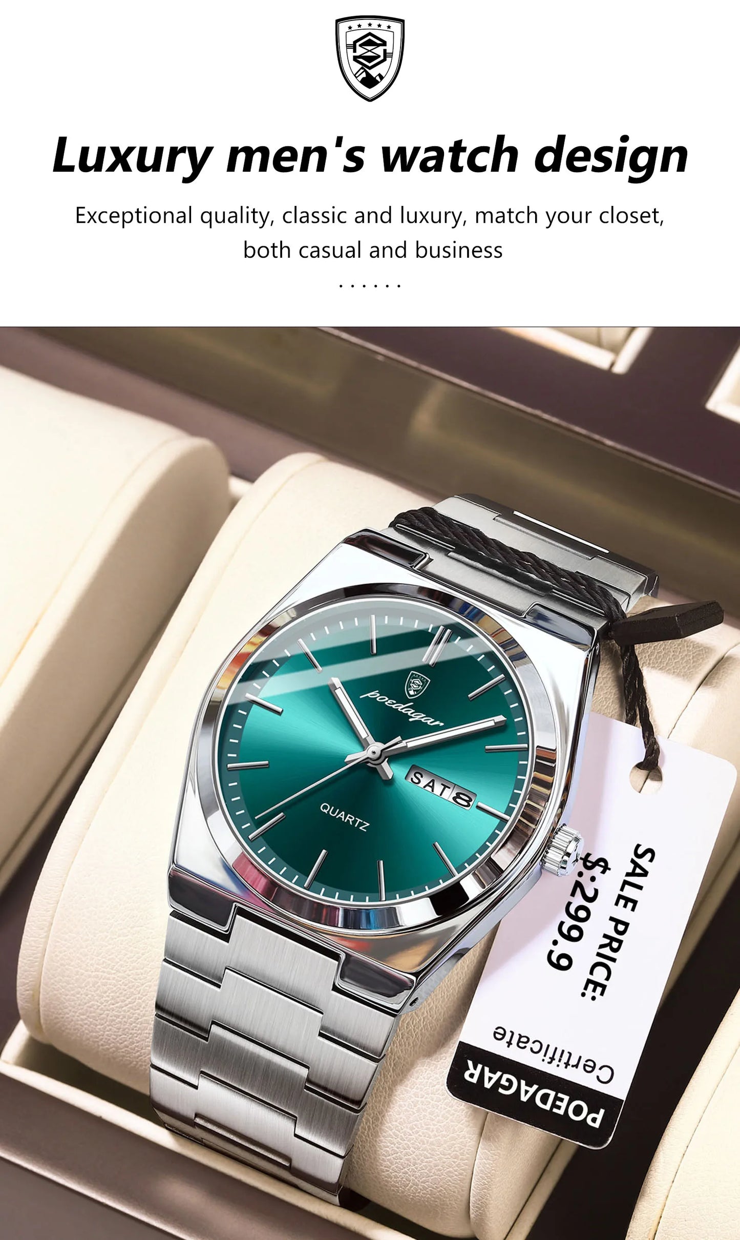 Full Calendar Sport Watch – Luminous Dial with Hidden Clasp Bracelet