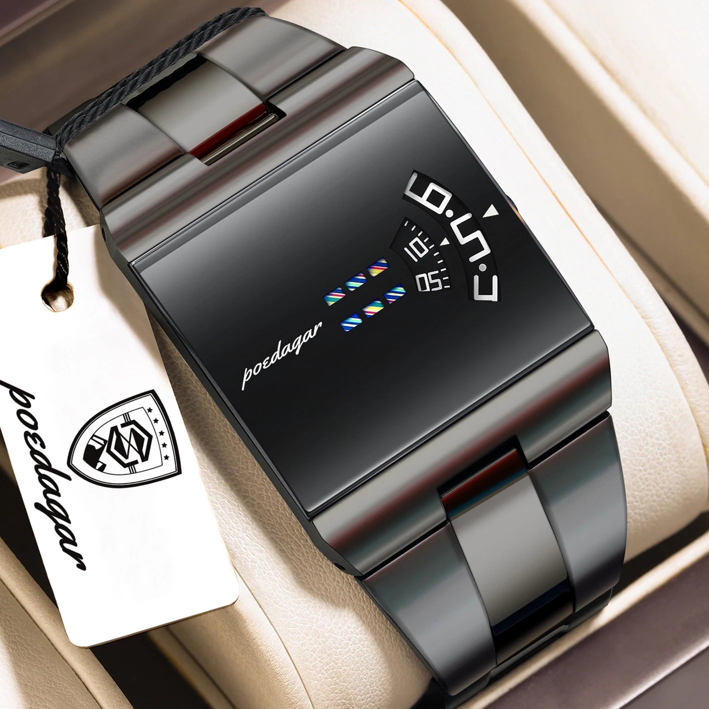 Rectangle Stainless Steel Watch – Arabic Dial with Sport Style