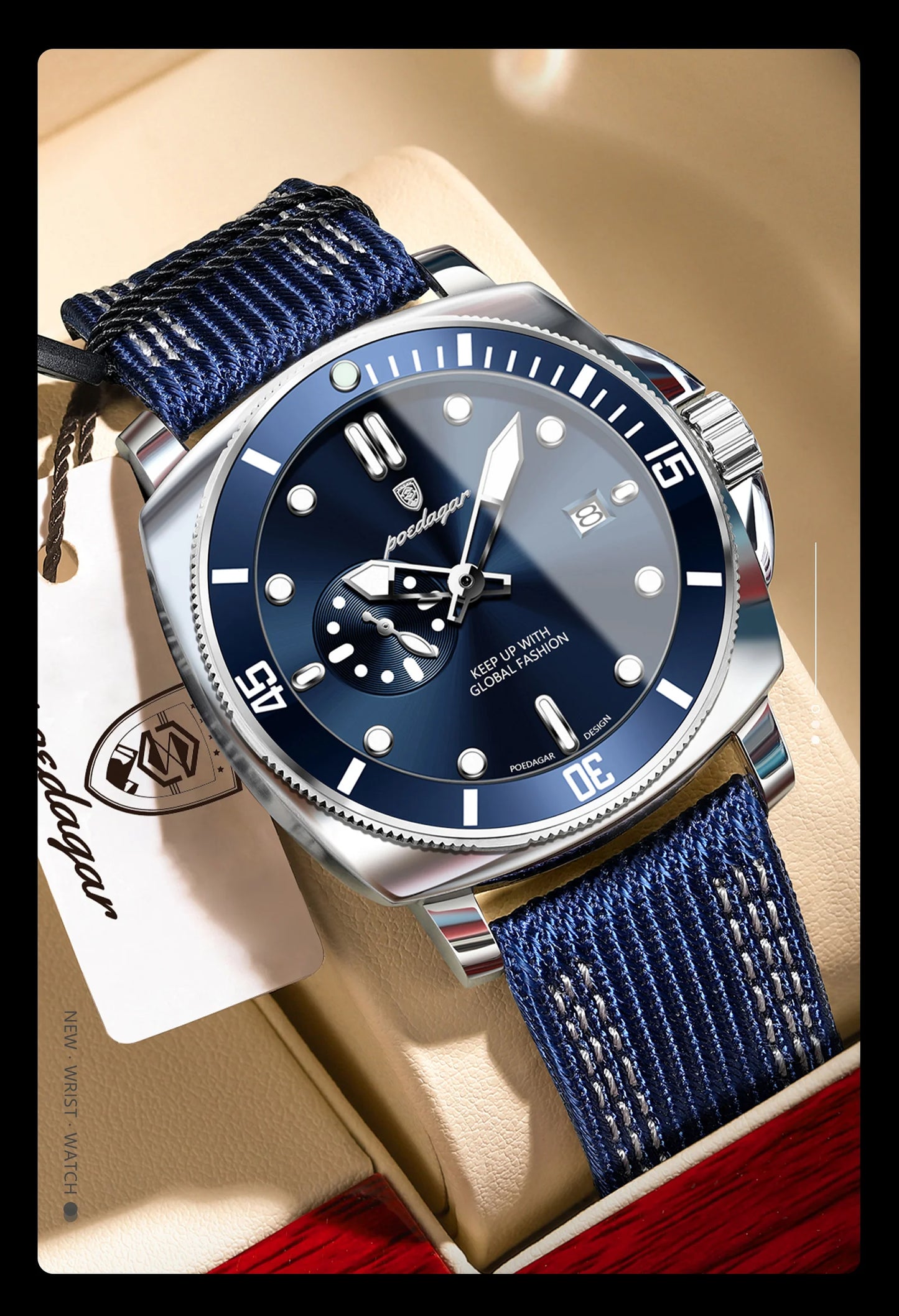 Nylon Strap Business Watch – Luminous Dial with Date & Hidden Clasp