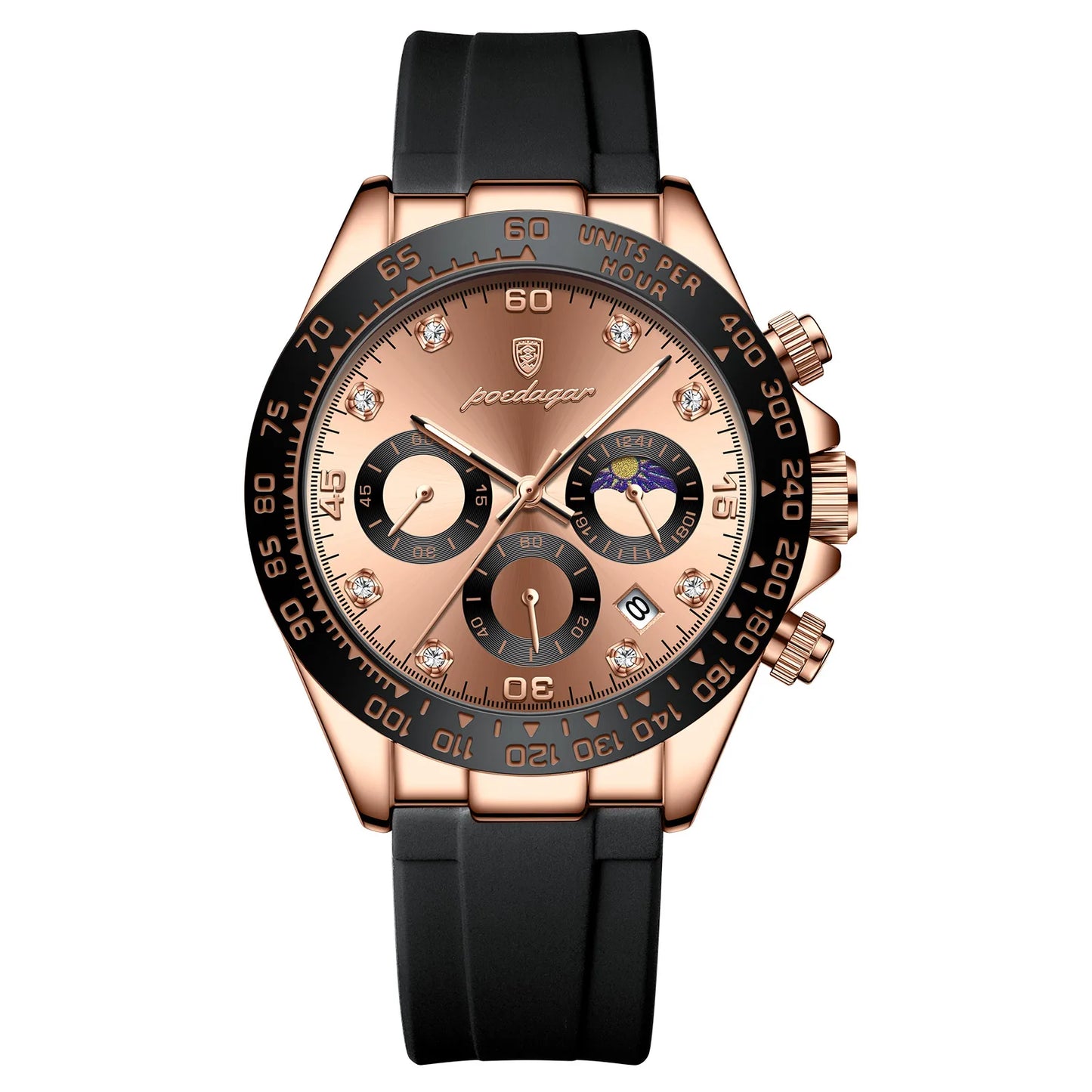 Chronograph Watch with Bamboo Strap – Luminous Dial & Date