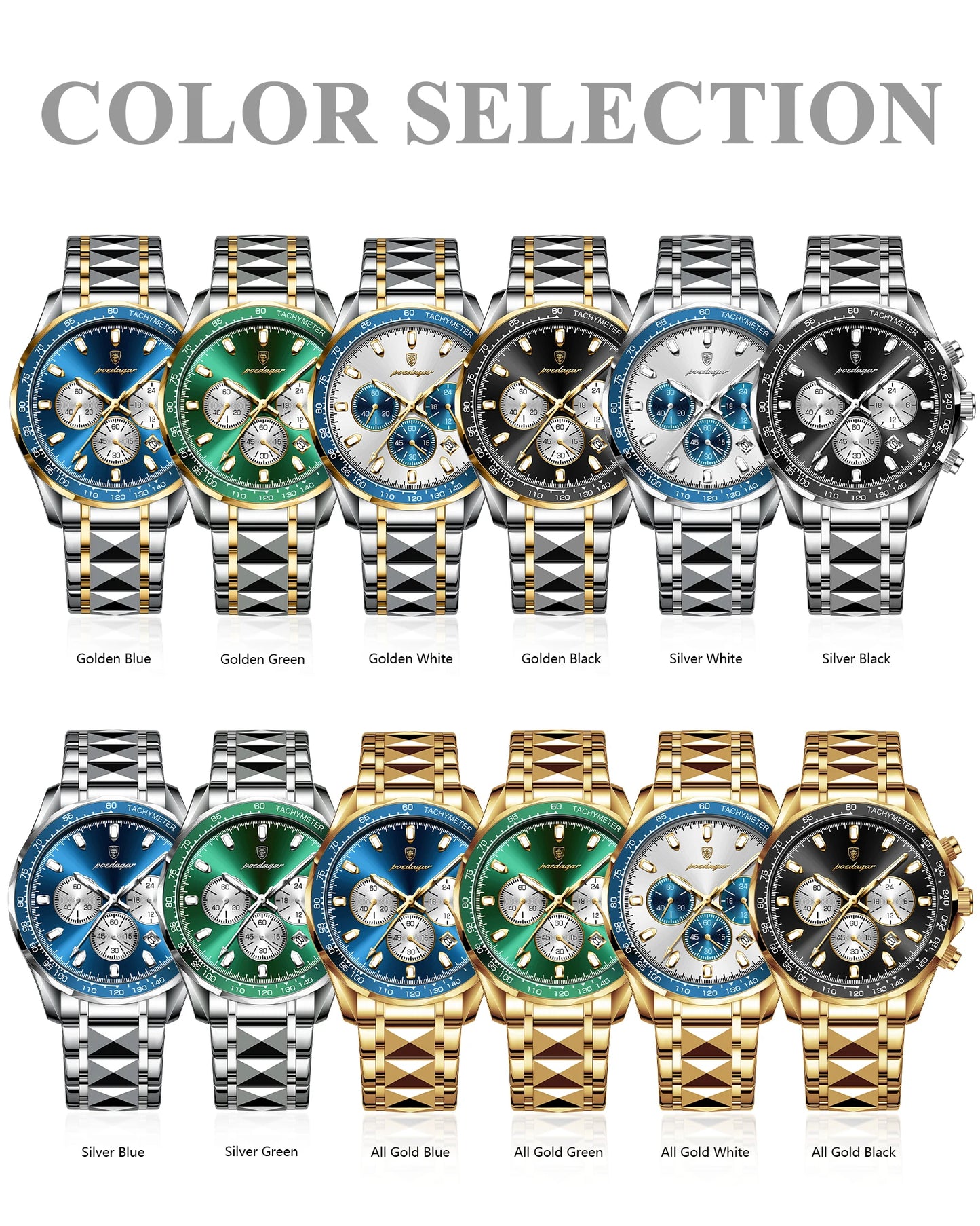 Chronograph Business Watch – Luminous Numberless Dial with Hidden Clasp Bracelet