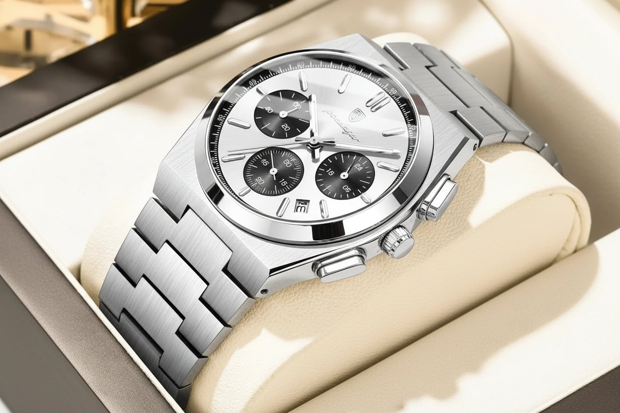 Chronograph Watch – Luminous Numberless Dial with Hidden Clasp