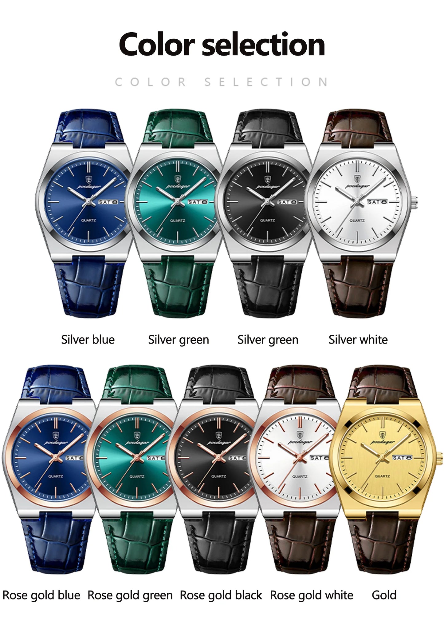 Full Calendar Leather Watch – Luminous Dial with Date, Week & Classic Buckle