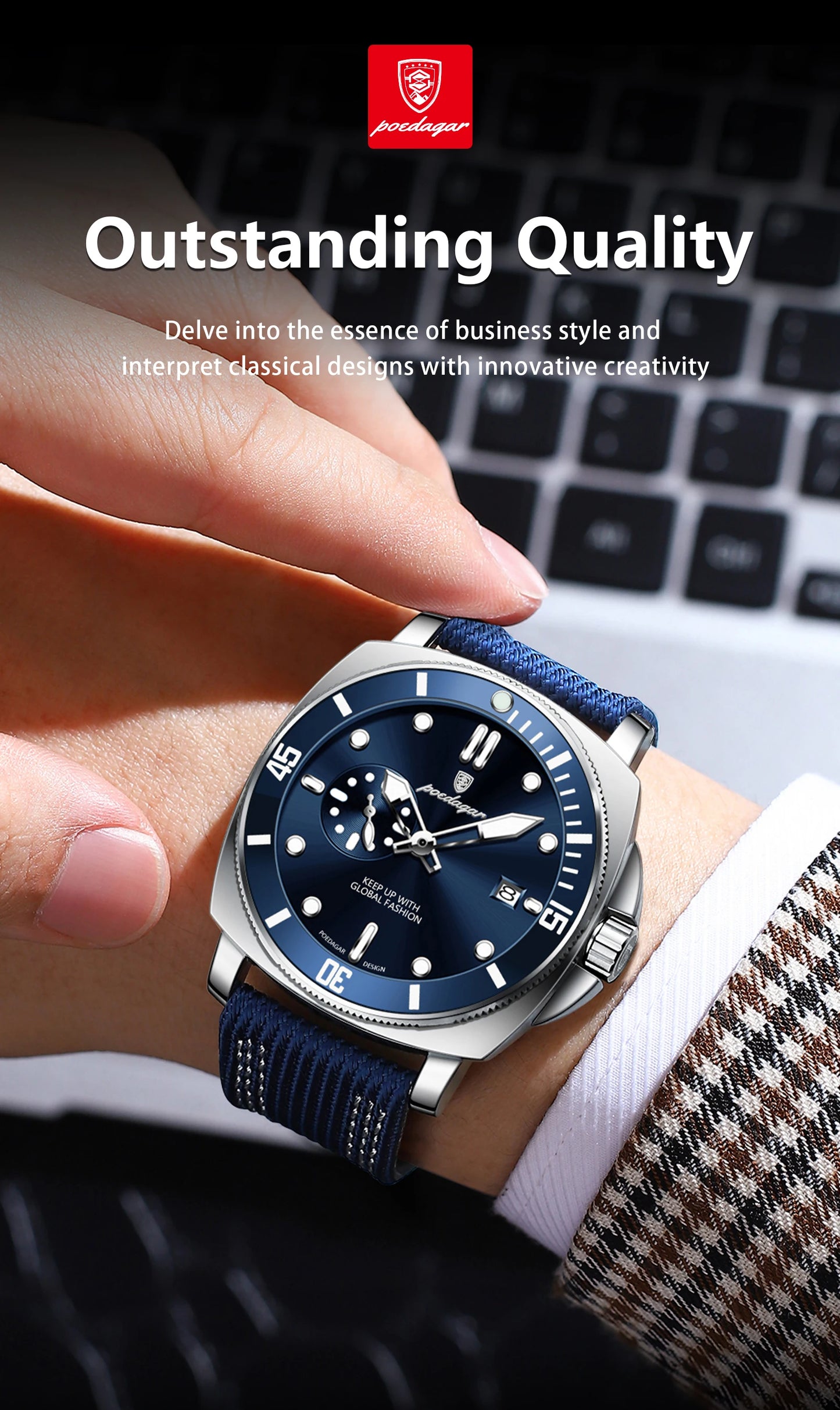 Nylon Strap Business Watch – Luminous Dial with Date & Hidden Clasp