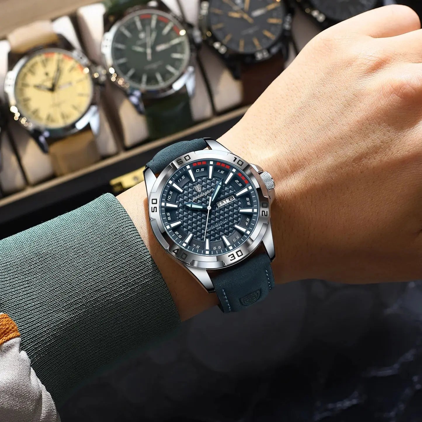 Large Arabic Dial Watch – Full Calendar with Leather Strap