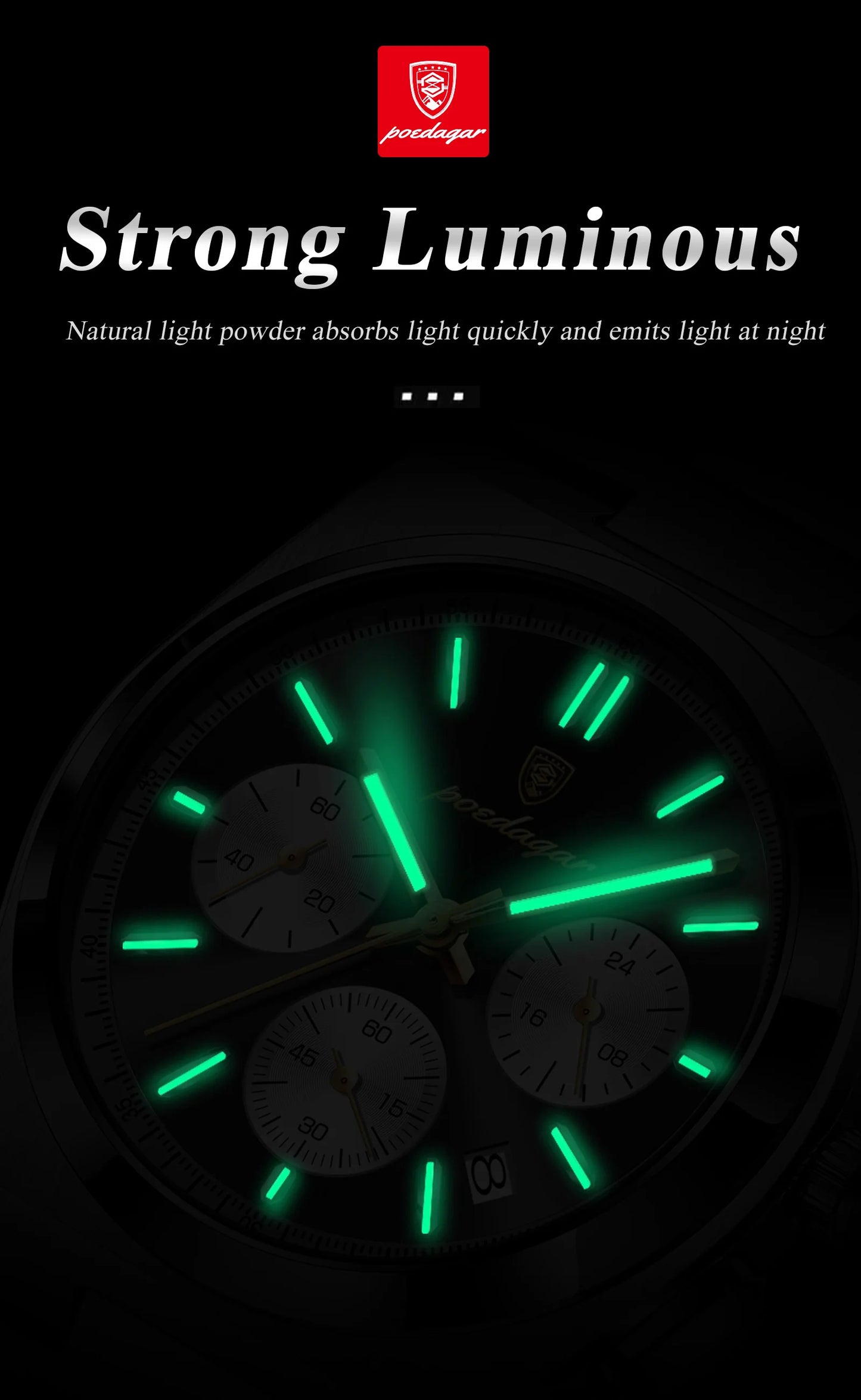 Chronograph Watch – Luminous Numberless Dial with Hidden Clasp