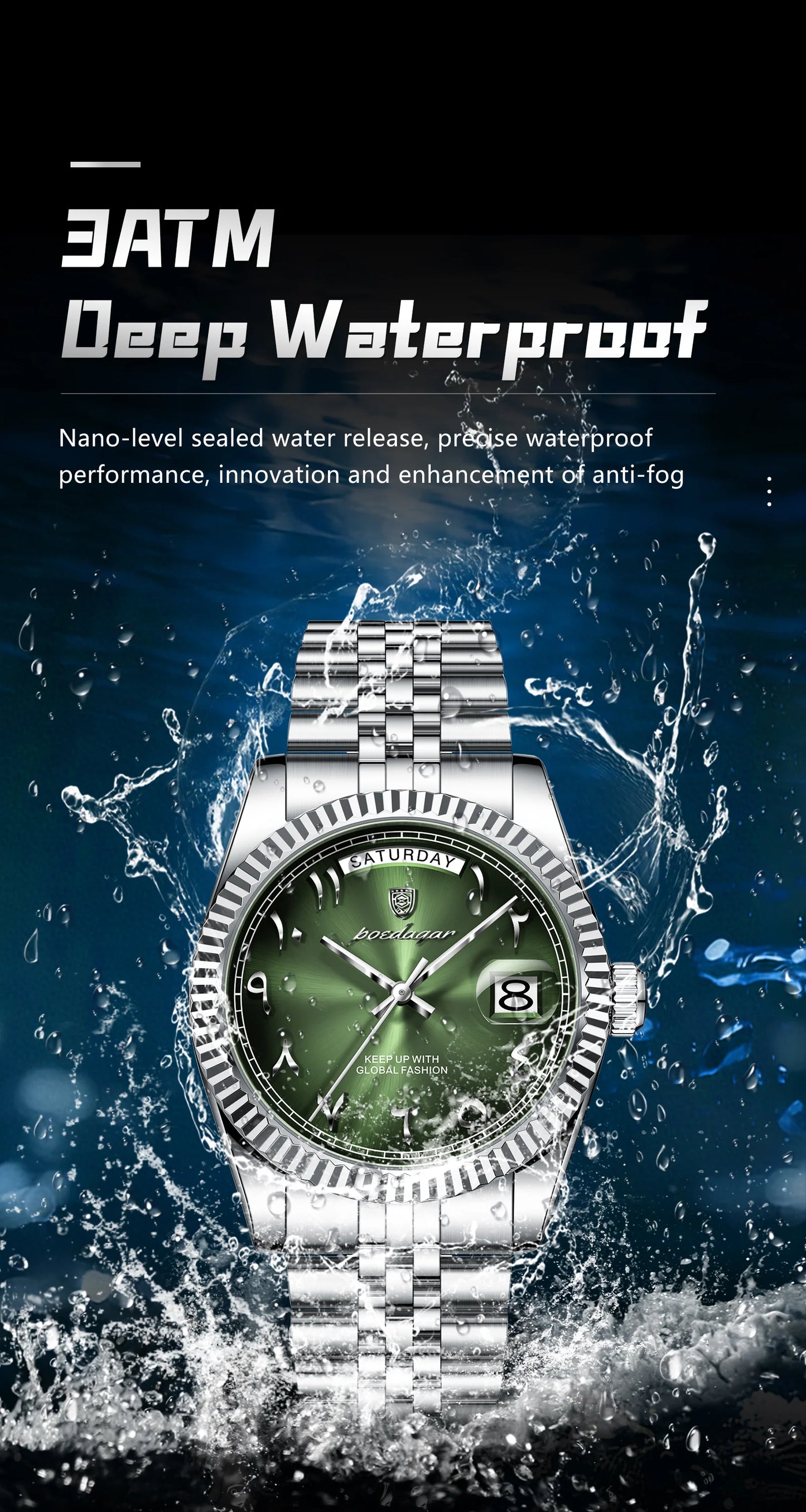 Full Calendar Slim Watch – Date & Week Display with Hidden Clasp Bracelet
