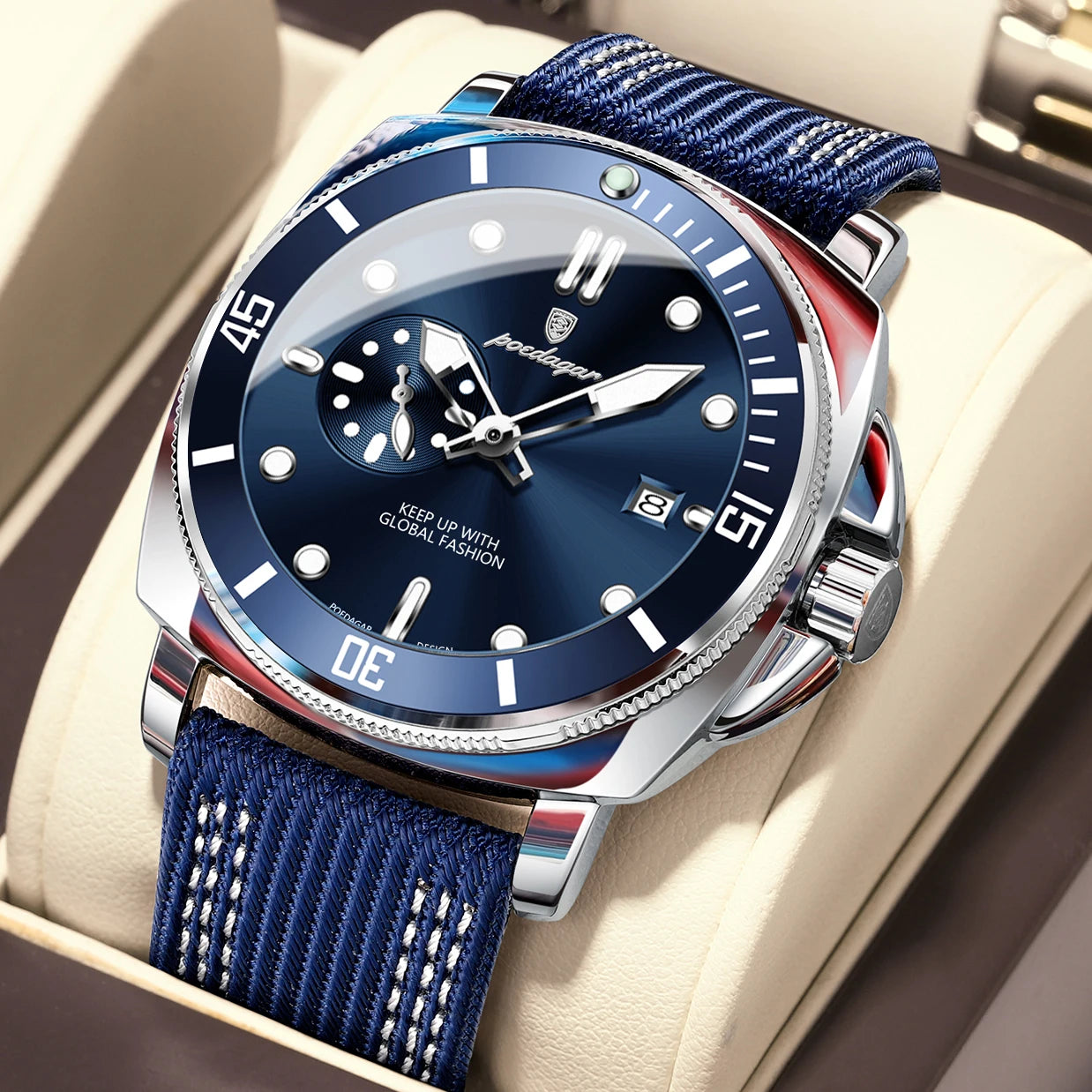 Nylon Strap Business Watch – Luminous Dial with Date & Hidden Clasp