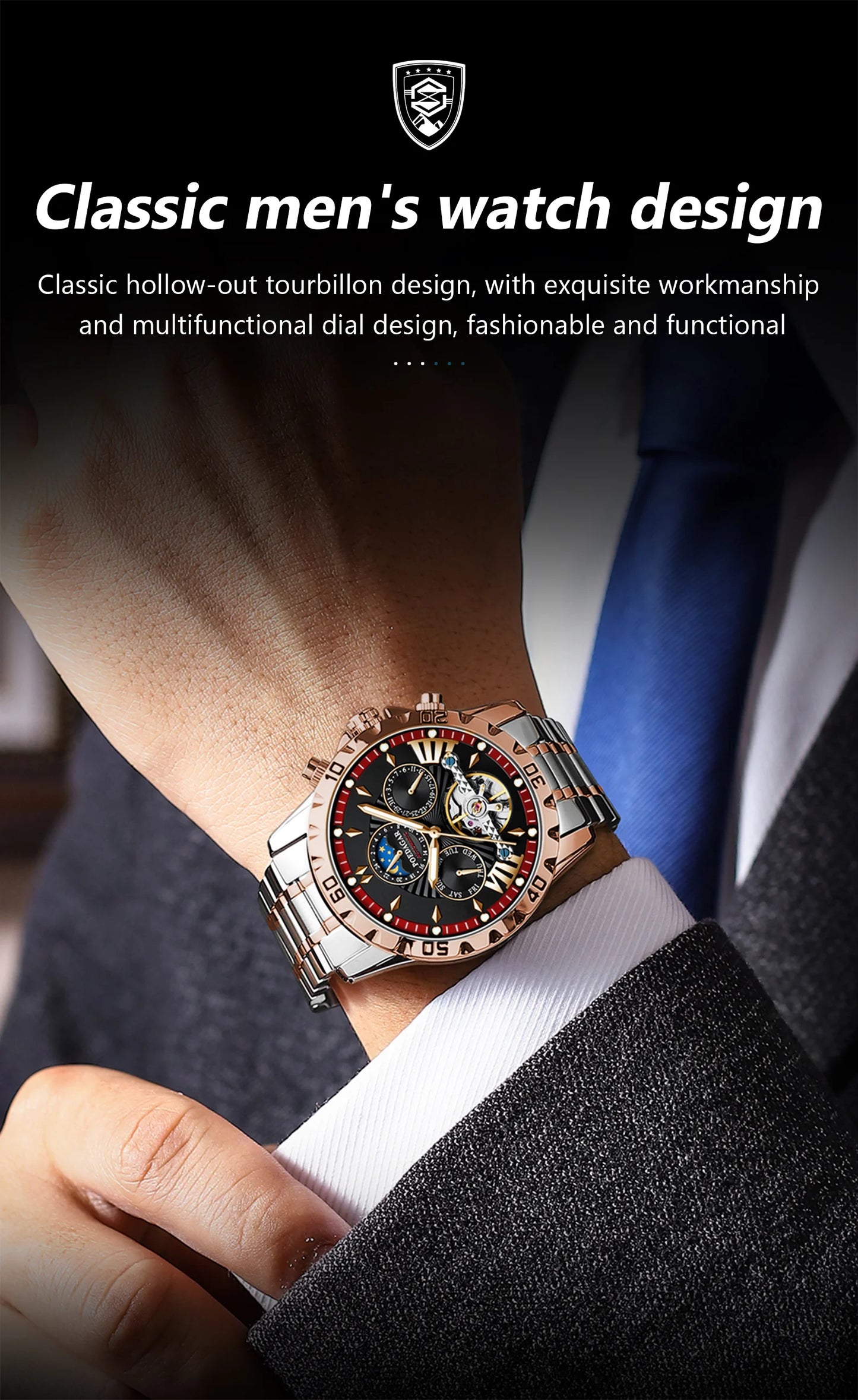 Automatic Skeleton Watch – Tourbillon Style with Full Calendar & Sapphire Crystal