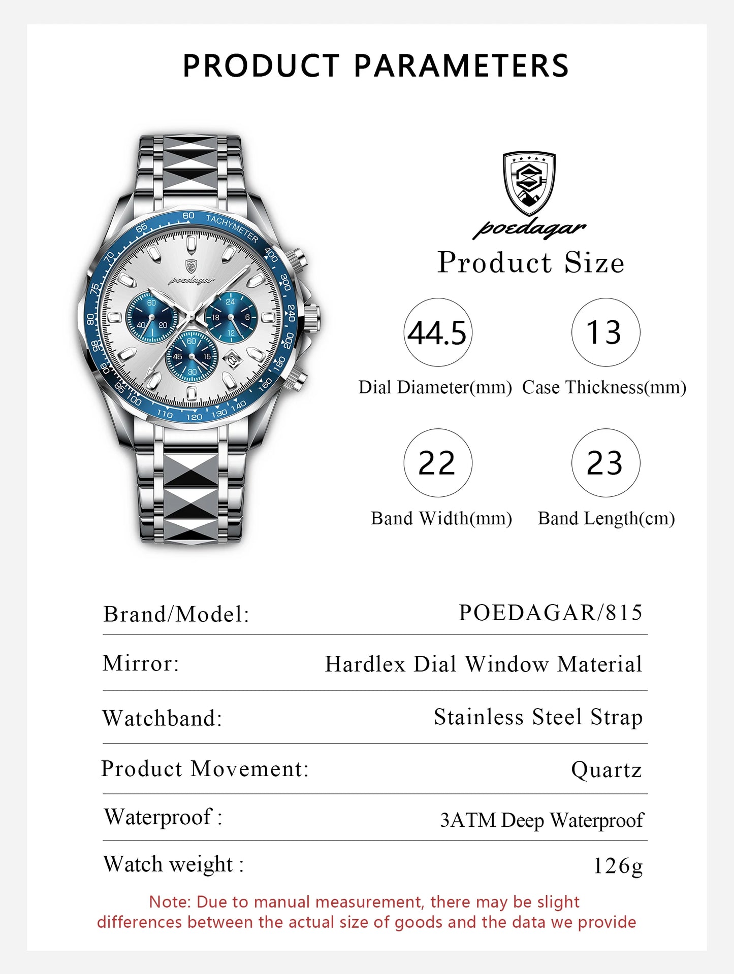 Chronograph Business Watch – Luminous Numberless Dial with Hidden Clasp Bracelet