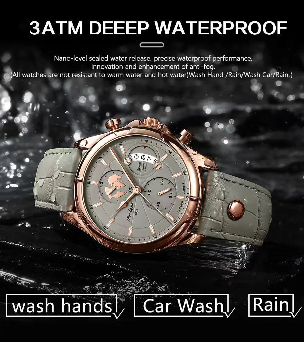 Chronograph Date Watch – Leather Strap with Numberless Dial