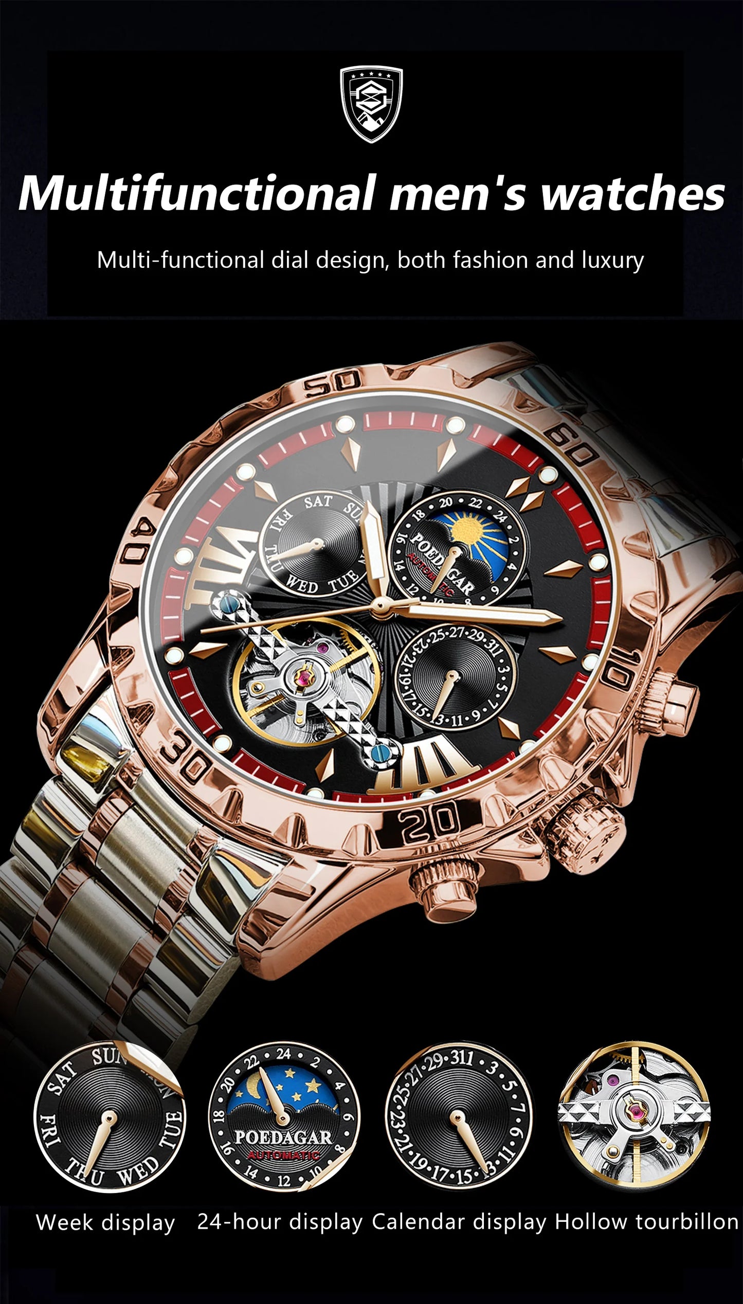 Automatic Skeleton Watch – Tourbillon Style with Full Calendar & Sapphire Crystal