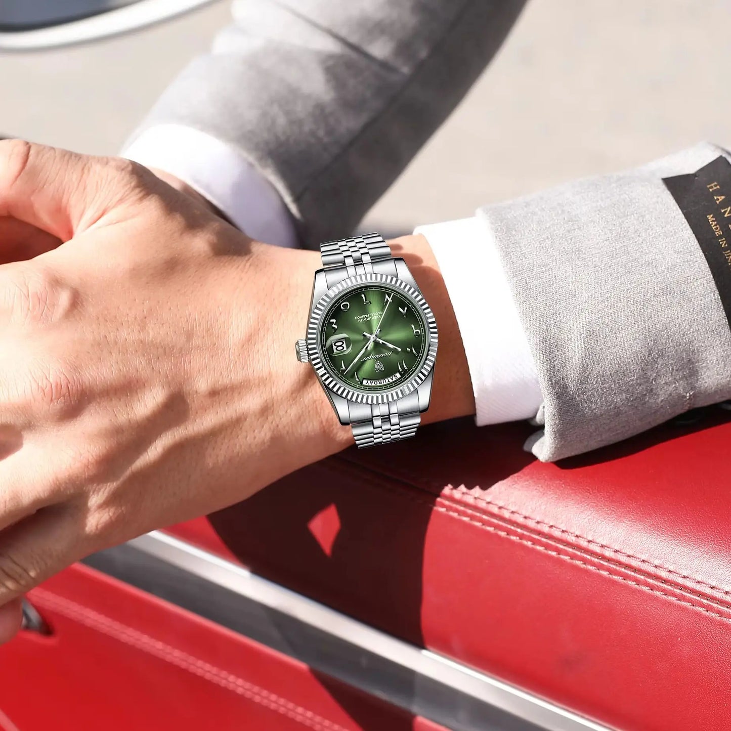 Full Calendar Slim Watch – Date & Week Display with Hidden Clasp Bracelet