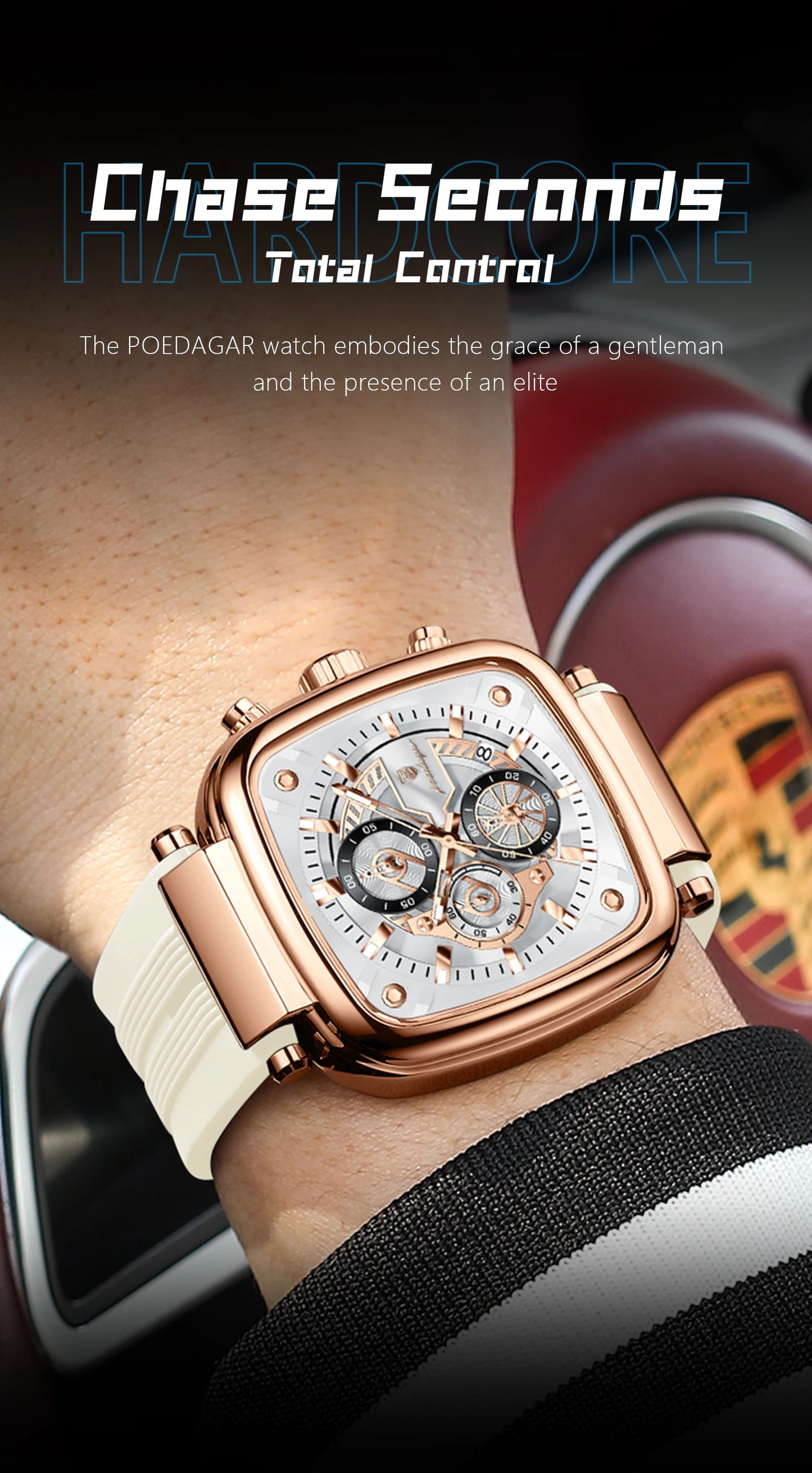 Square Chronograph Sport Watch – Luminous Dial with Silicone Strap & Date