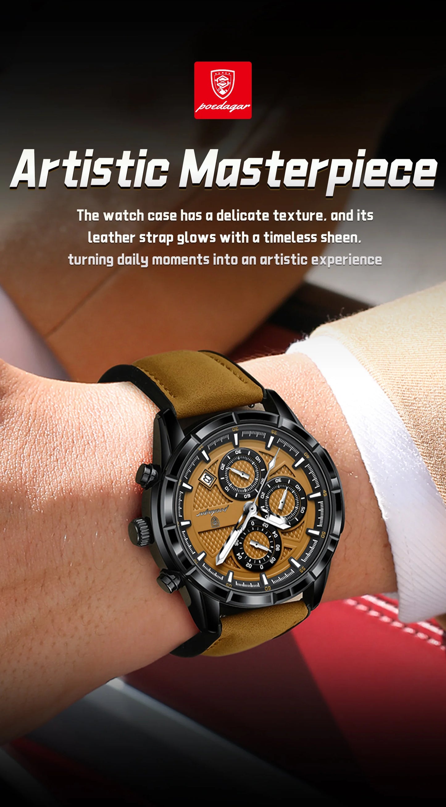 Large Chronograph Watch – Arabic Dial with Leather Strap & Date