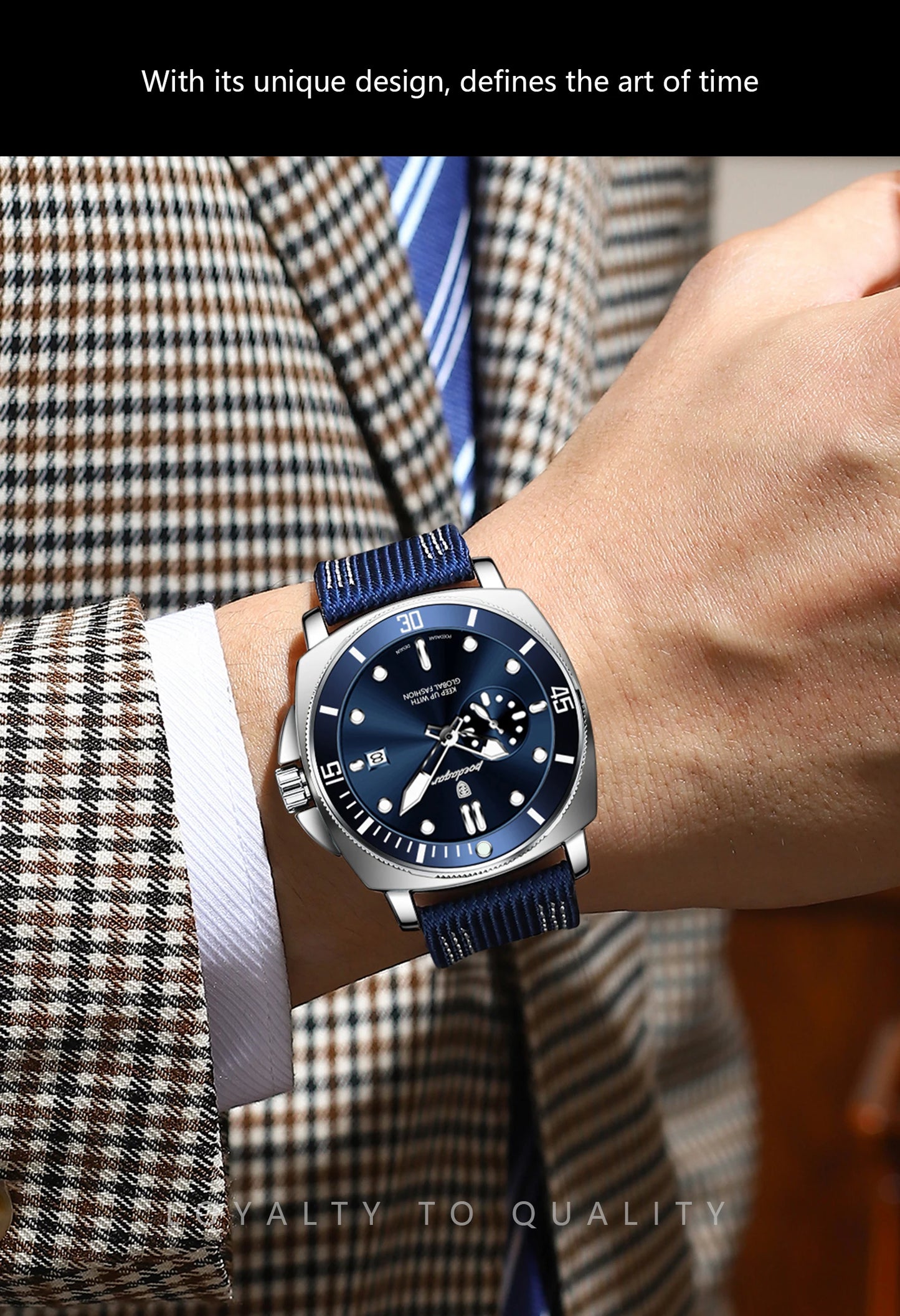 Nylon Strap Business Watch – Luminous Dial with Date & Hidden Clasp