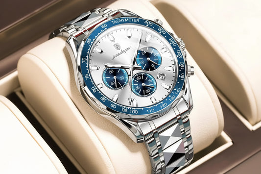 Chronograph Date Watch – Luminous Dial with Hidden Clasp Bracelet