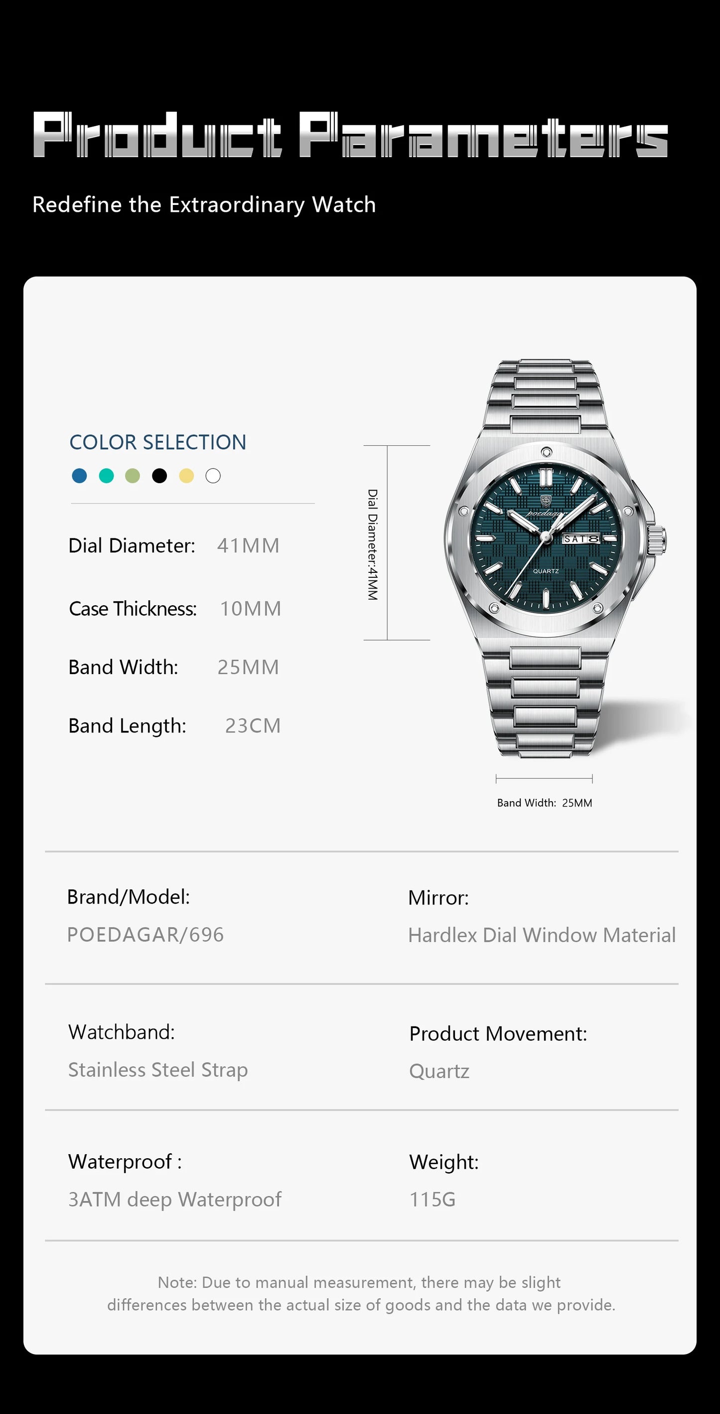 Full Calendar Business Watch – Luminous Stainless Steel with Hidden Clasp Bracelet