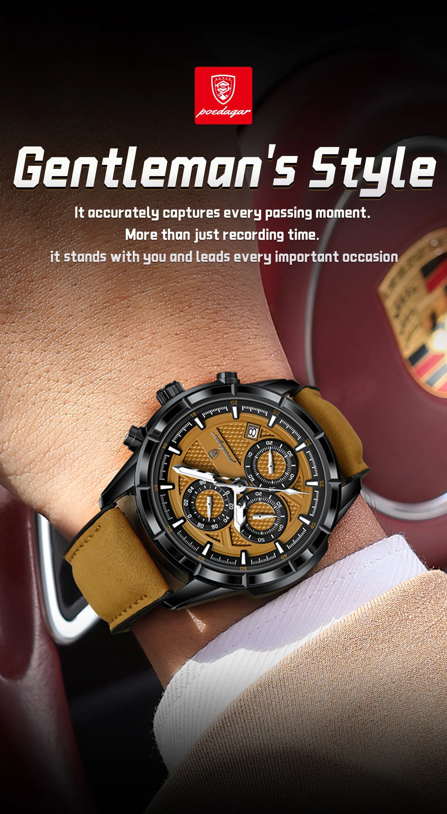 Large Chronograph Watch – Arabic Dial with Leather Strap & Date