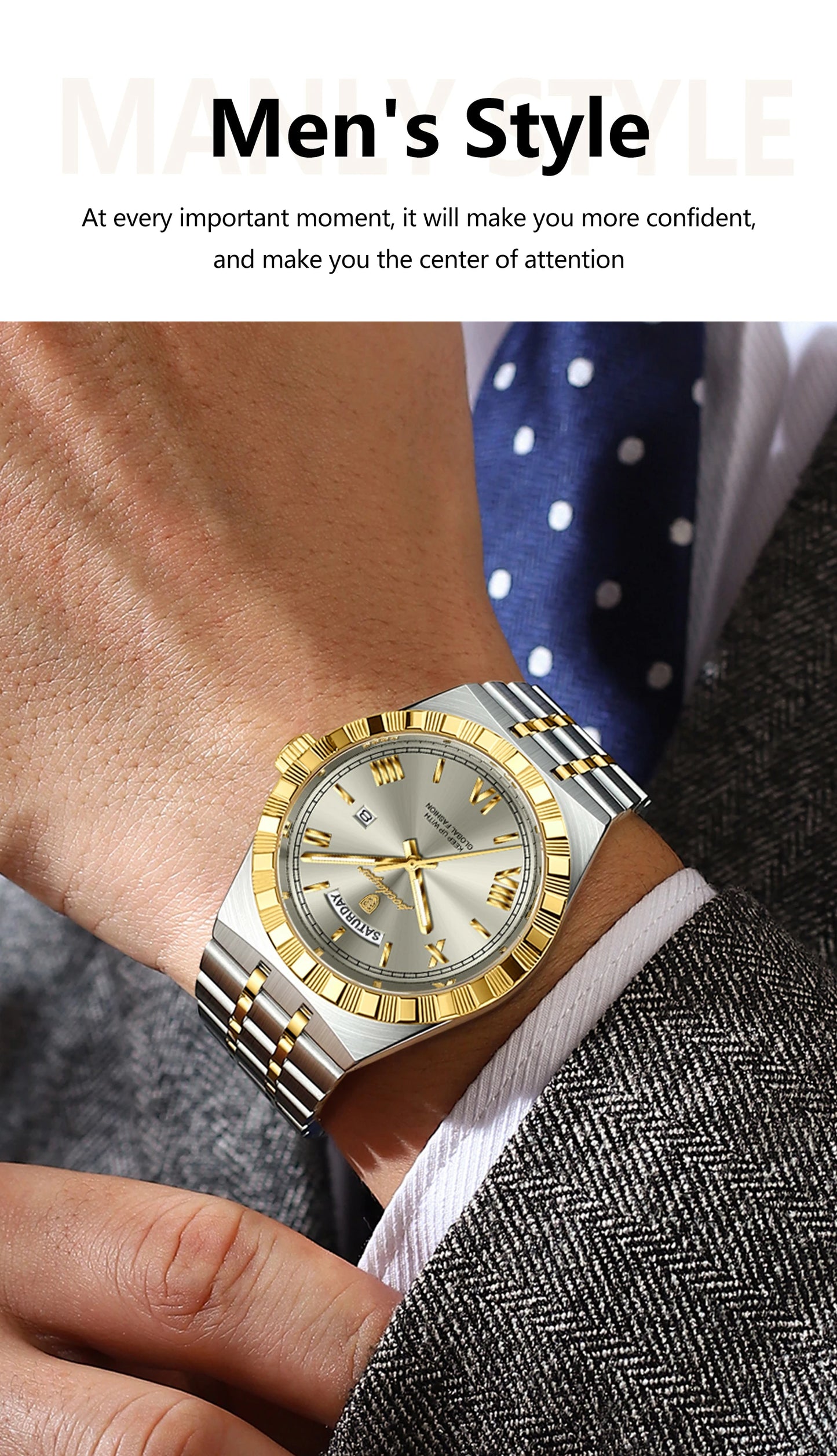 Full Calendar Business Watch – Roman Numeral Dial with Hidden Clasp
