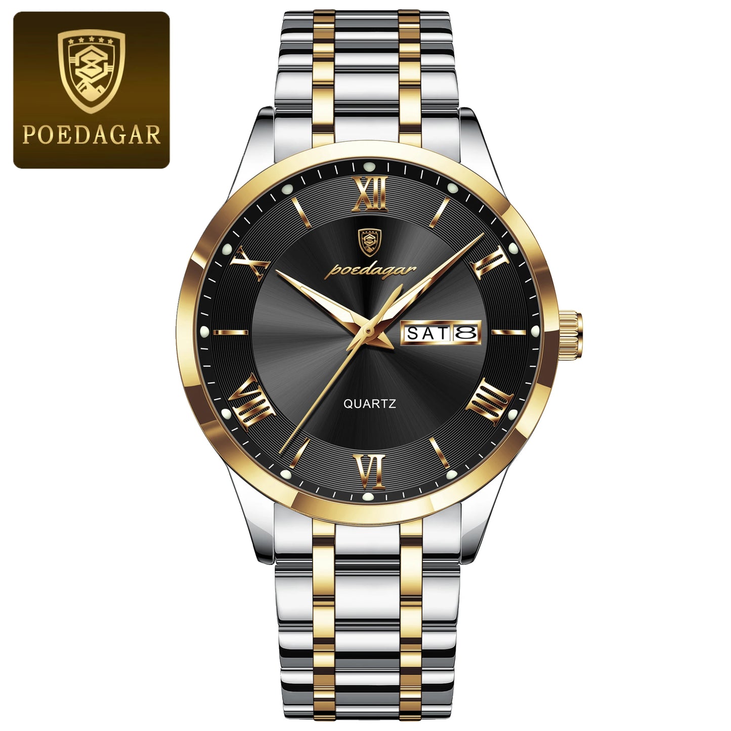 Roman Numeral Full Calendar Watch – Luminous Dial with Hidden Clasp Bracelet