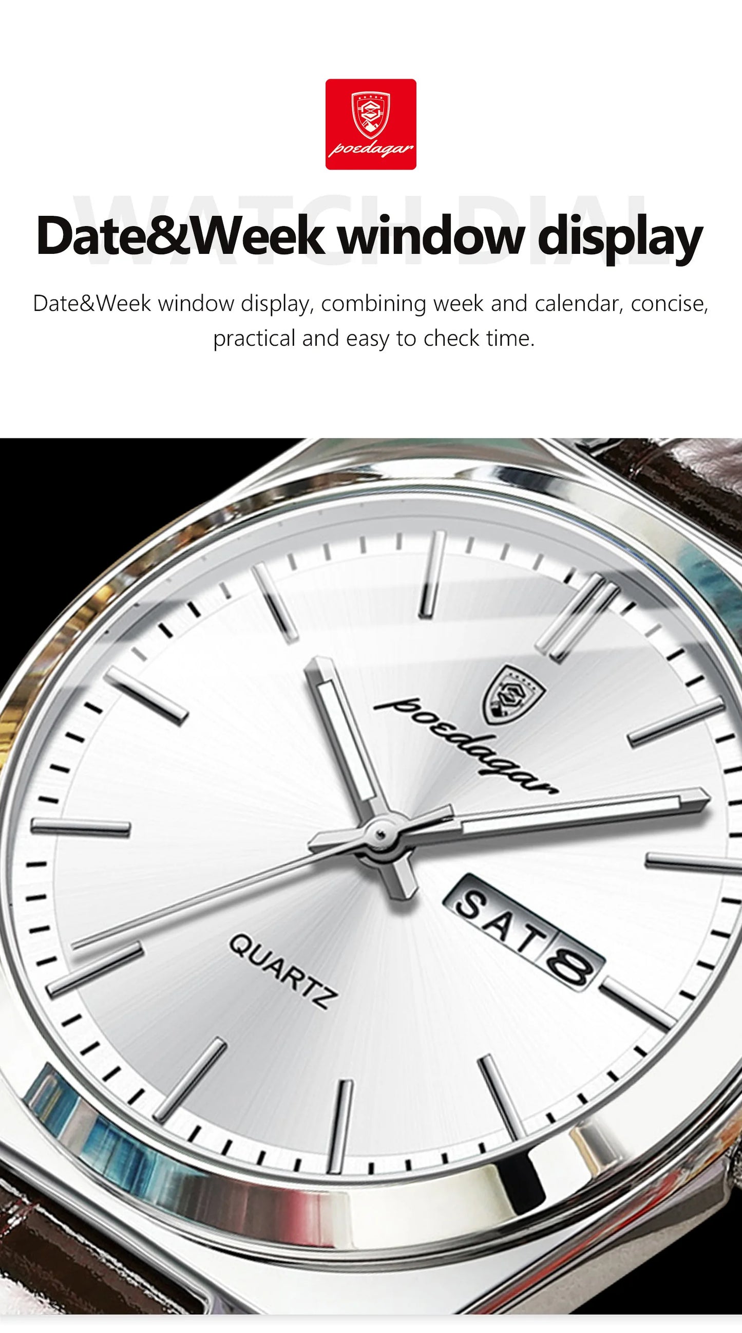 Full Calendar Leather Watch – Luminous Dial with Date, Week & Classic Buckle